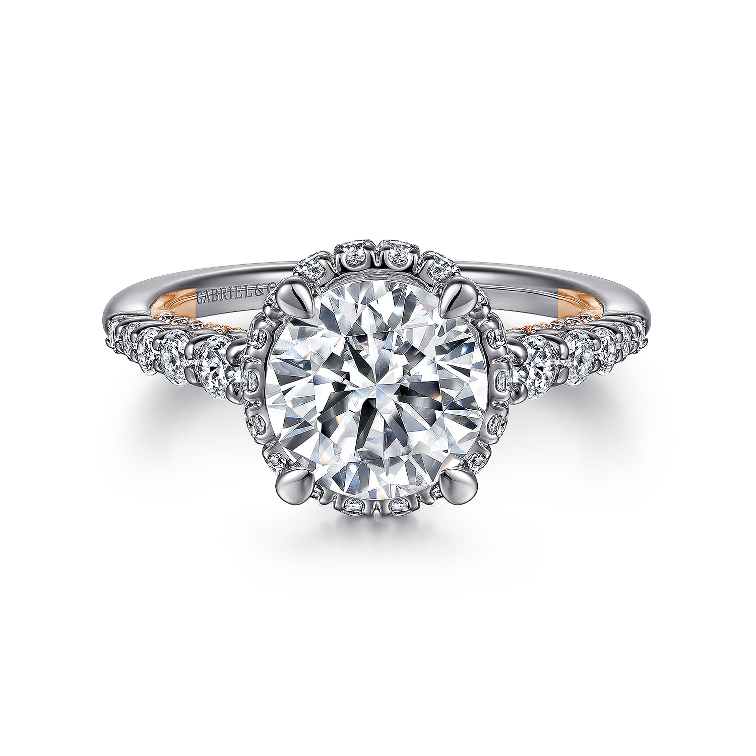 Isabella - 14K White-Rose Gold Hidden Halo Round Diamond Engagement Ring