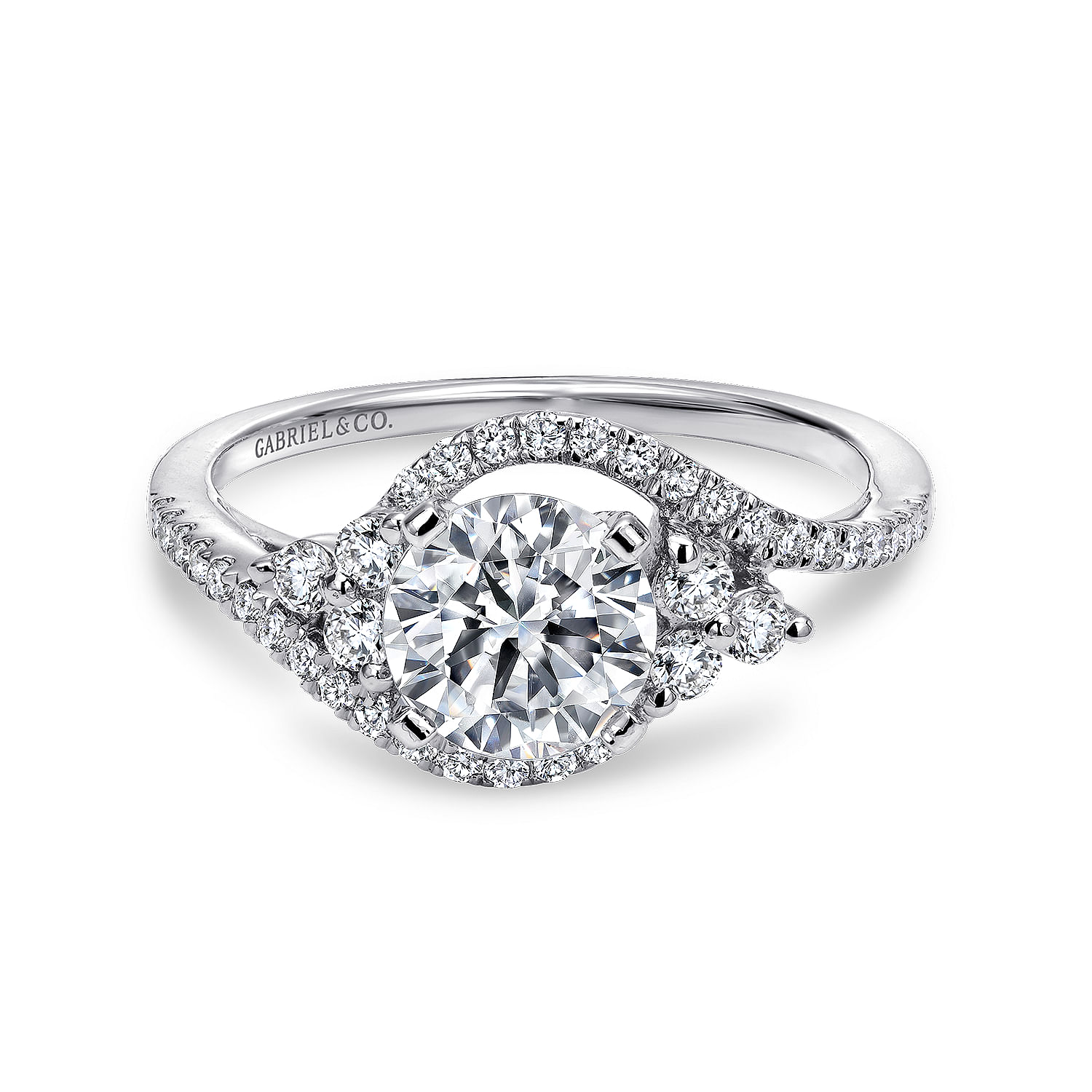 Izzie - 14K White Gold Round Three Stone Diamond Engagement Ring