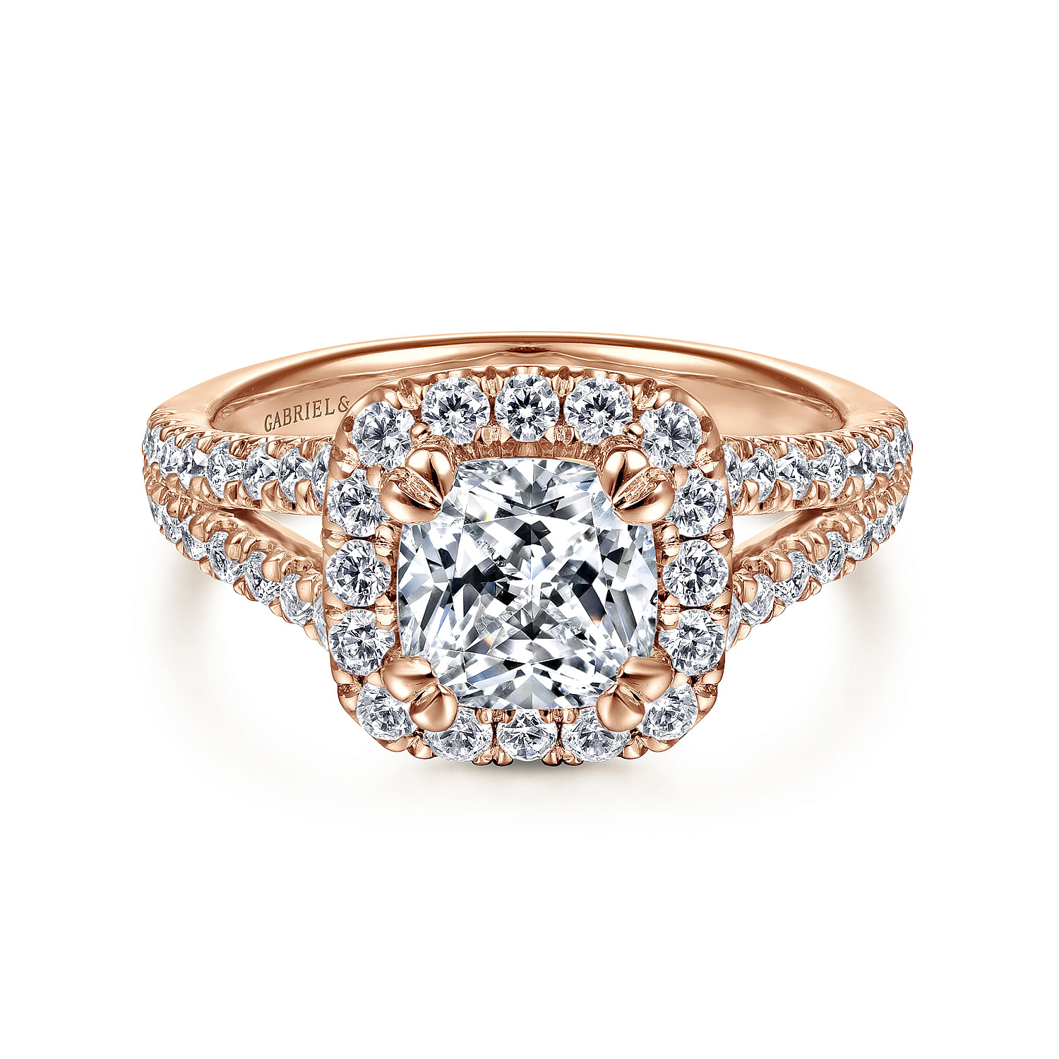 James - 14K Rose Gold Cushion Halo Diamond Engagement Ring