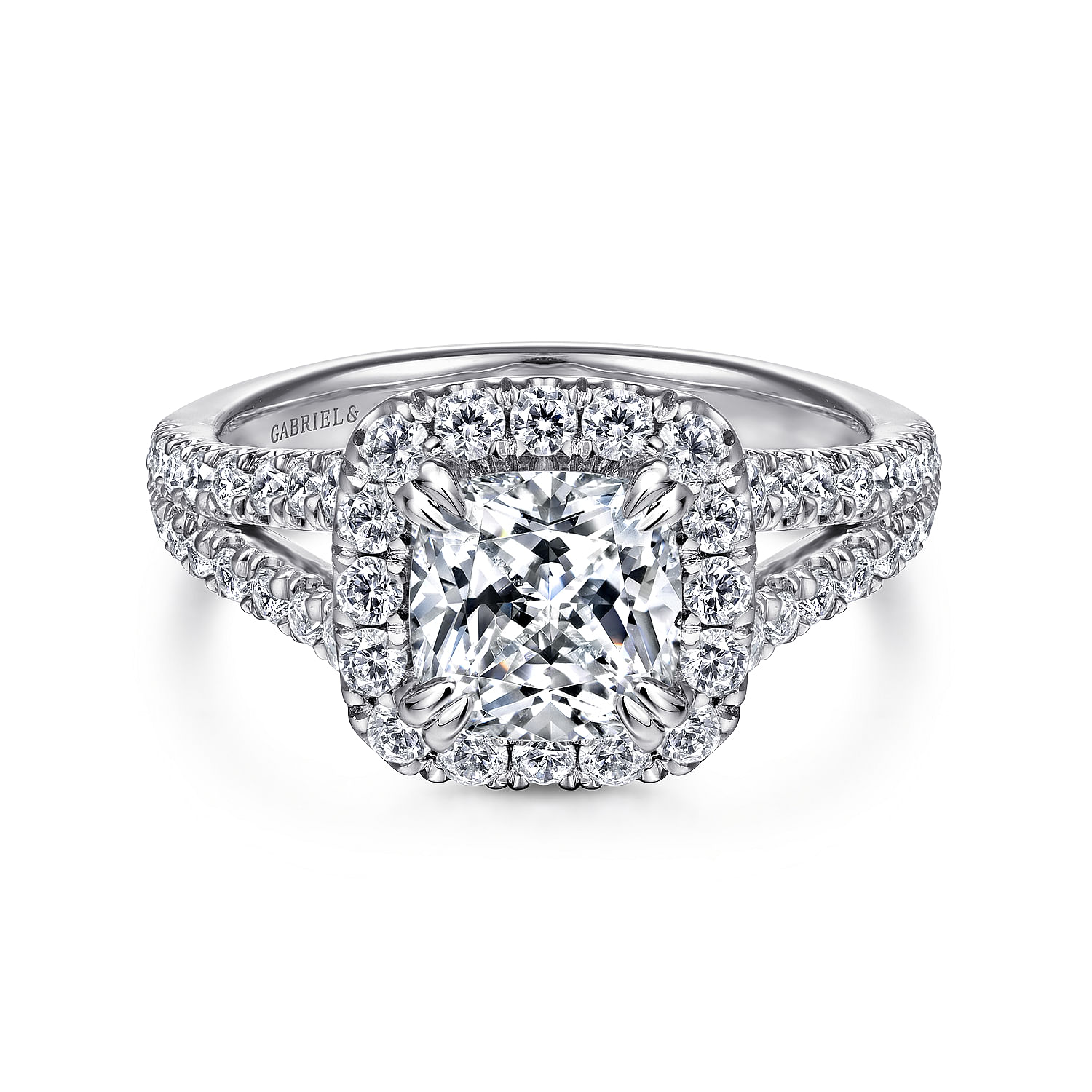 James - 14K White Gold Cushion Halo Diamond Engagement Ring