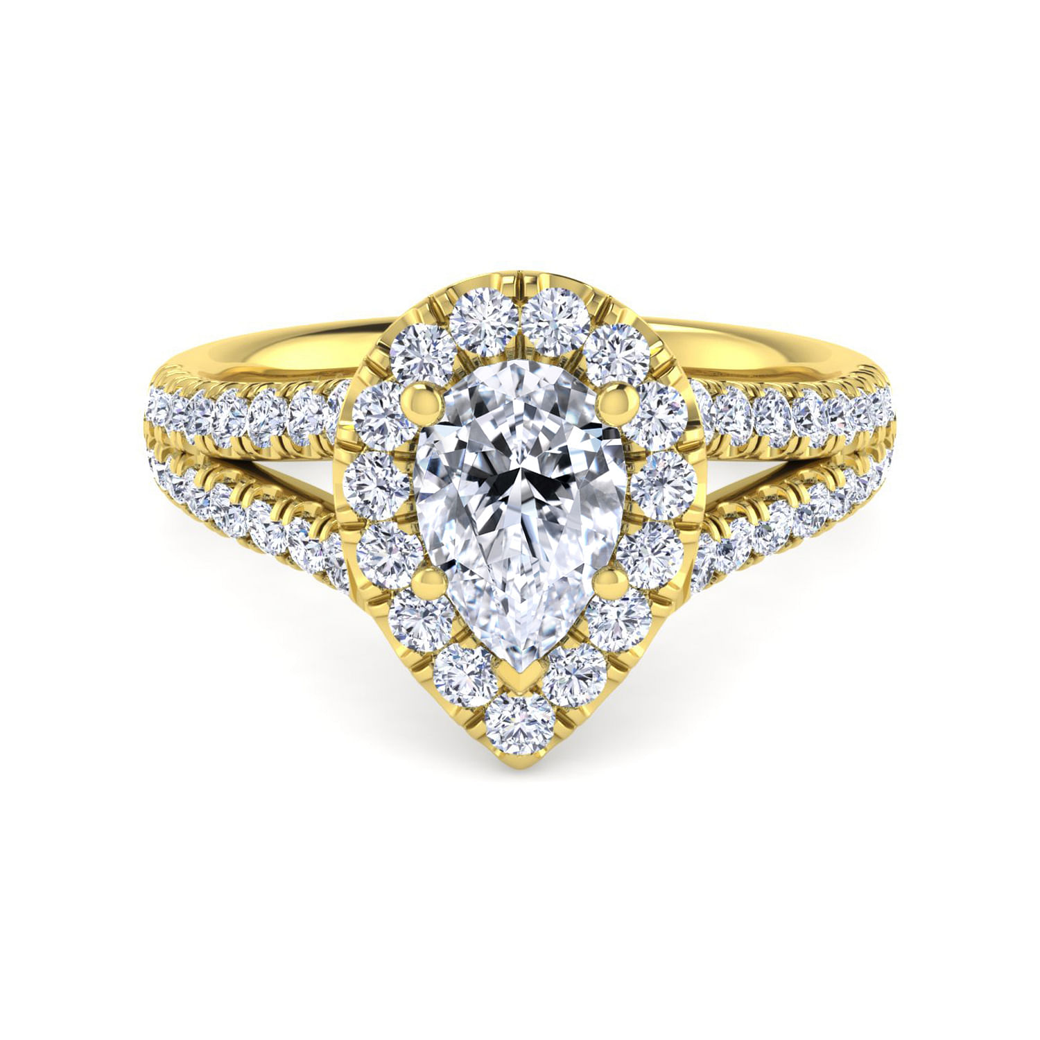 James - 14K Yellow Gold Pear Shape Halo Diamond Engagement Ring