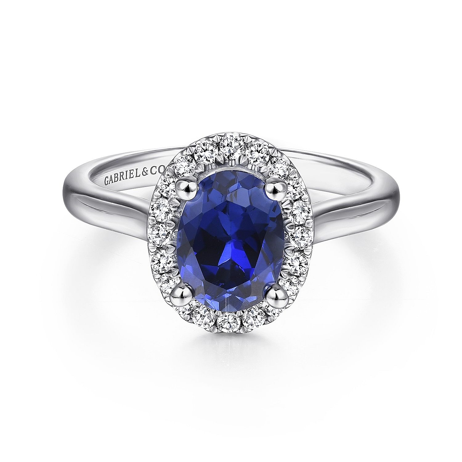 Jordana - 14K White Gold Oval Halo Sapphire and Diamond Engagement Ring