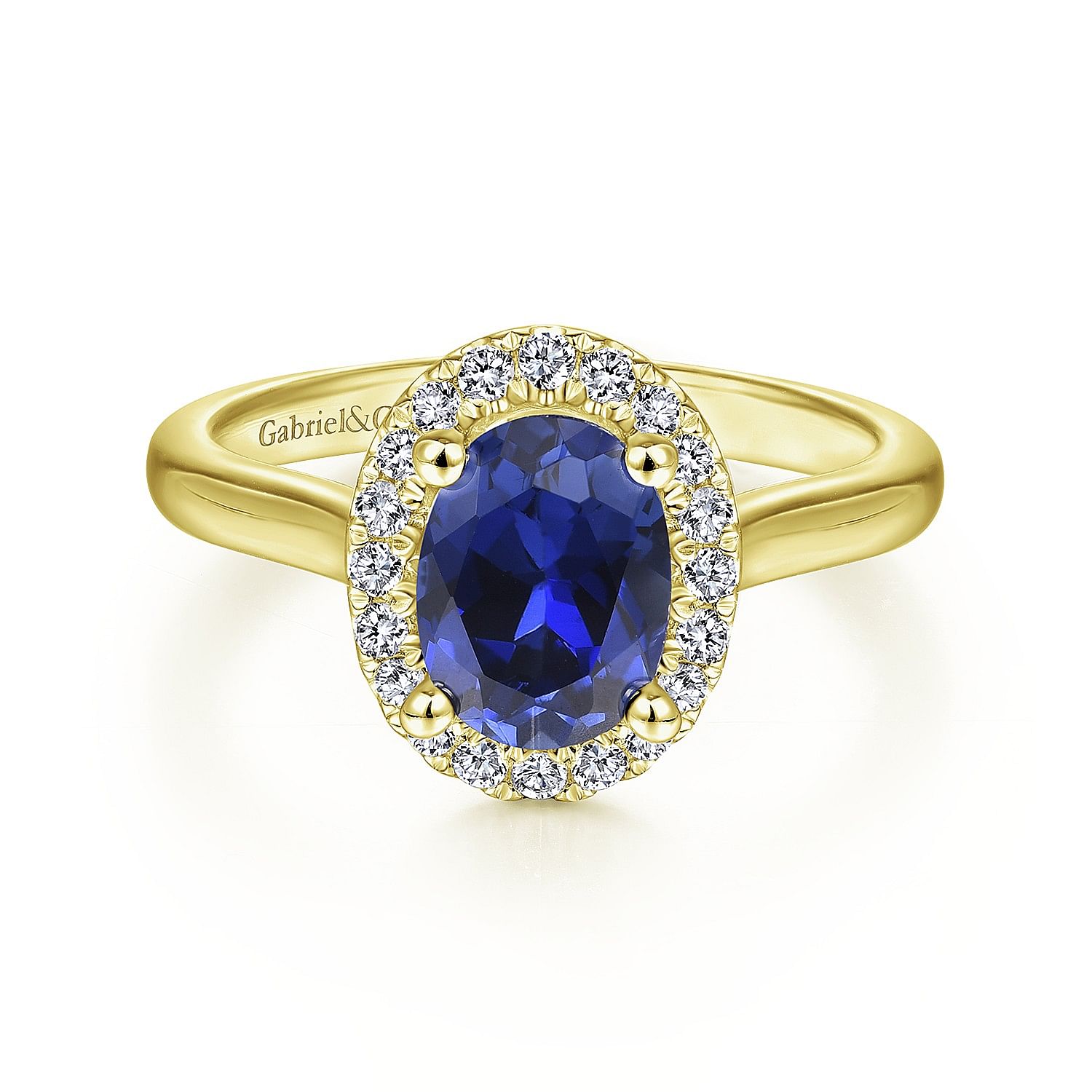 Jordana - 14K Yellow Gold Oval Halo Sapphire and Diamond Engagement Ring