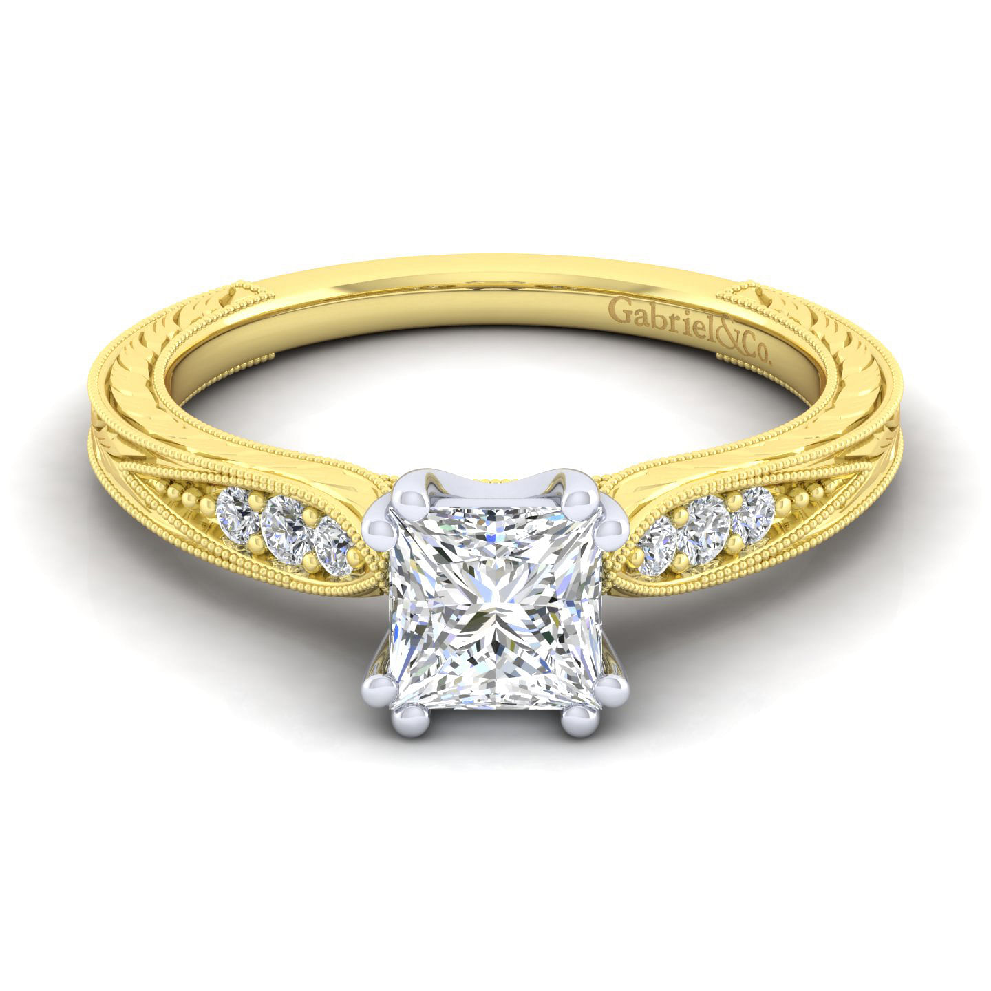 Kate - 14K White-Yellow Gold Princess Cut Diamond Engagement Ring
