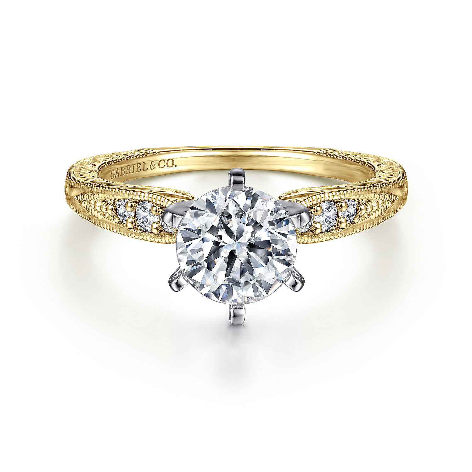 Kate - 14K White-Yellow Gold Round Diamond Engagement Ring
