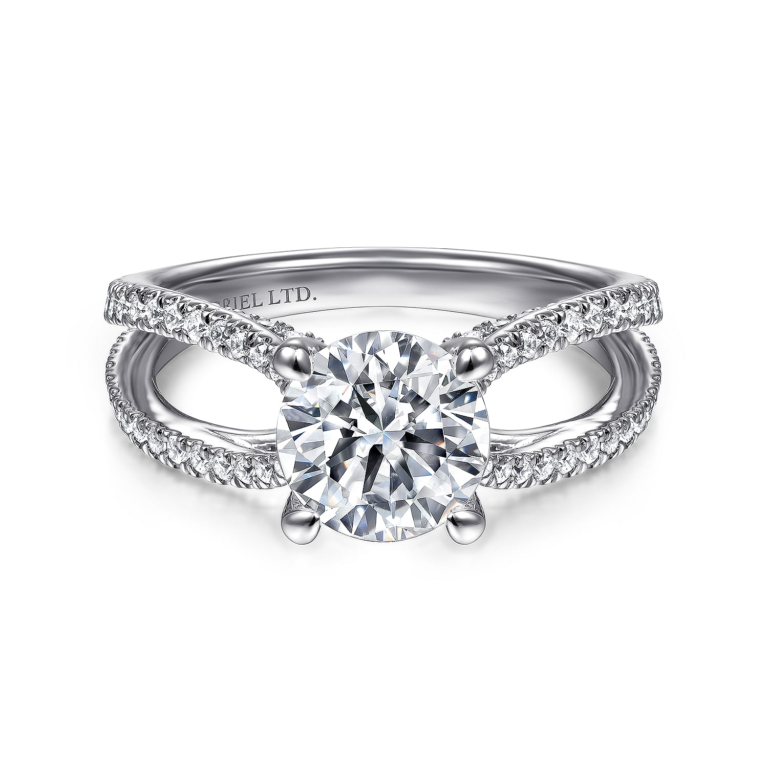 Kelis - 18K White Gold Split Shank Round Diamond Engagement Ring