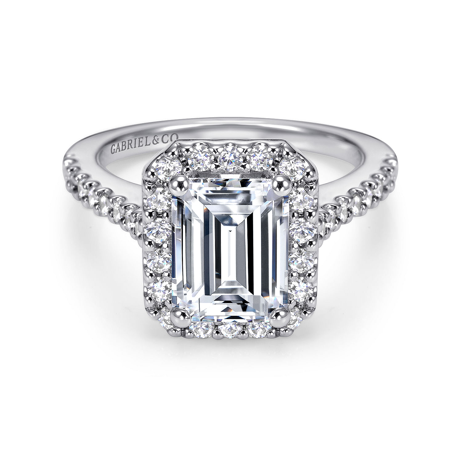 Kelsey - 14K White Gold Emerald Halo Diamond Engagement Ring