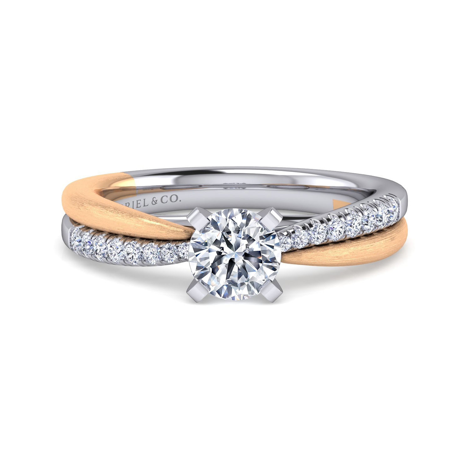 Kendall - 14K White-Rose Gold Twisted Round Diamond Engagement Ring