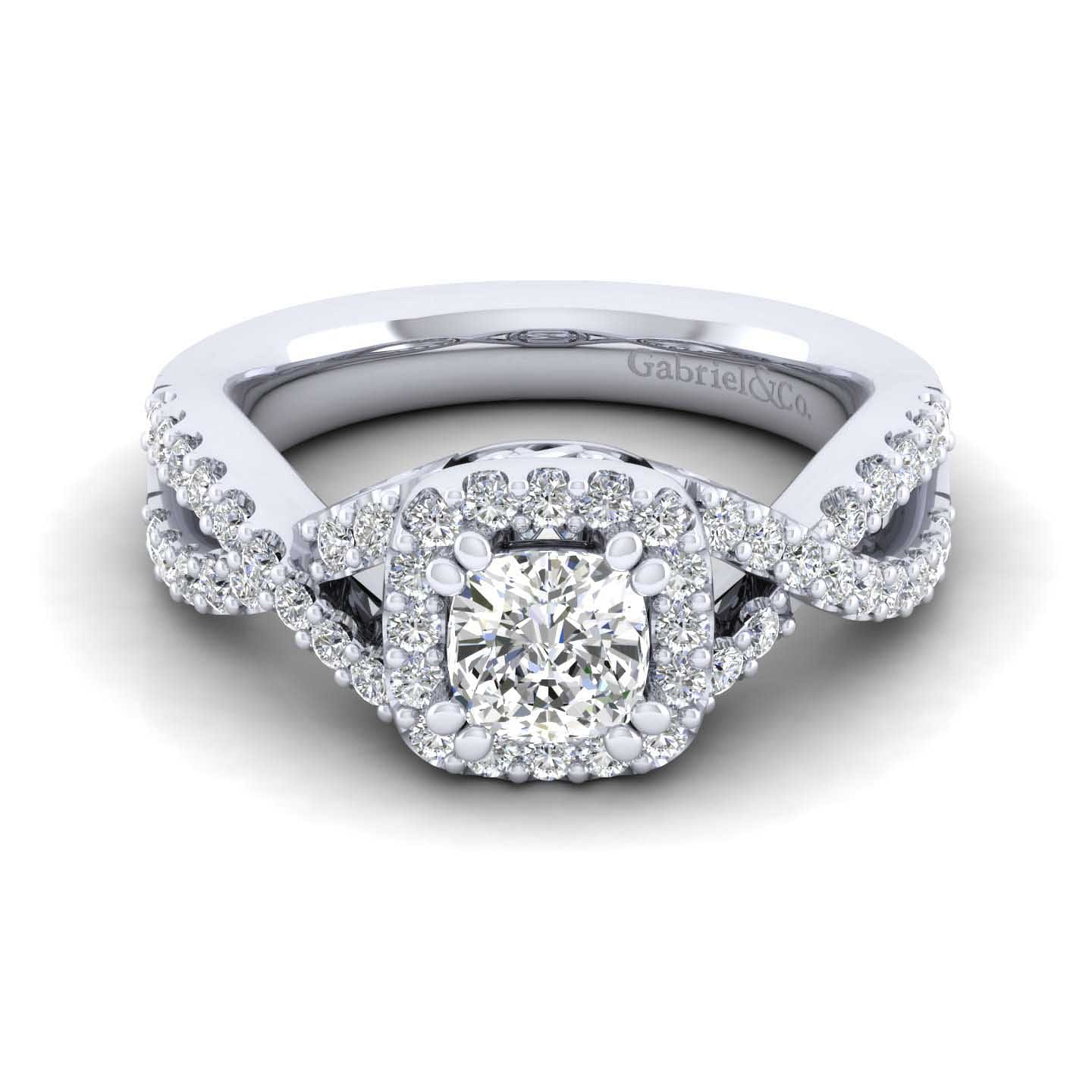 Kendie - 14K White Gold Cushion Halo Diamond Engagement Ring