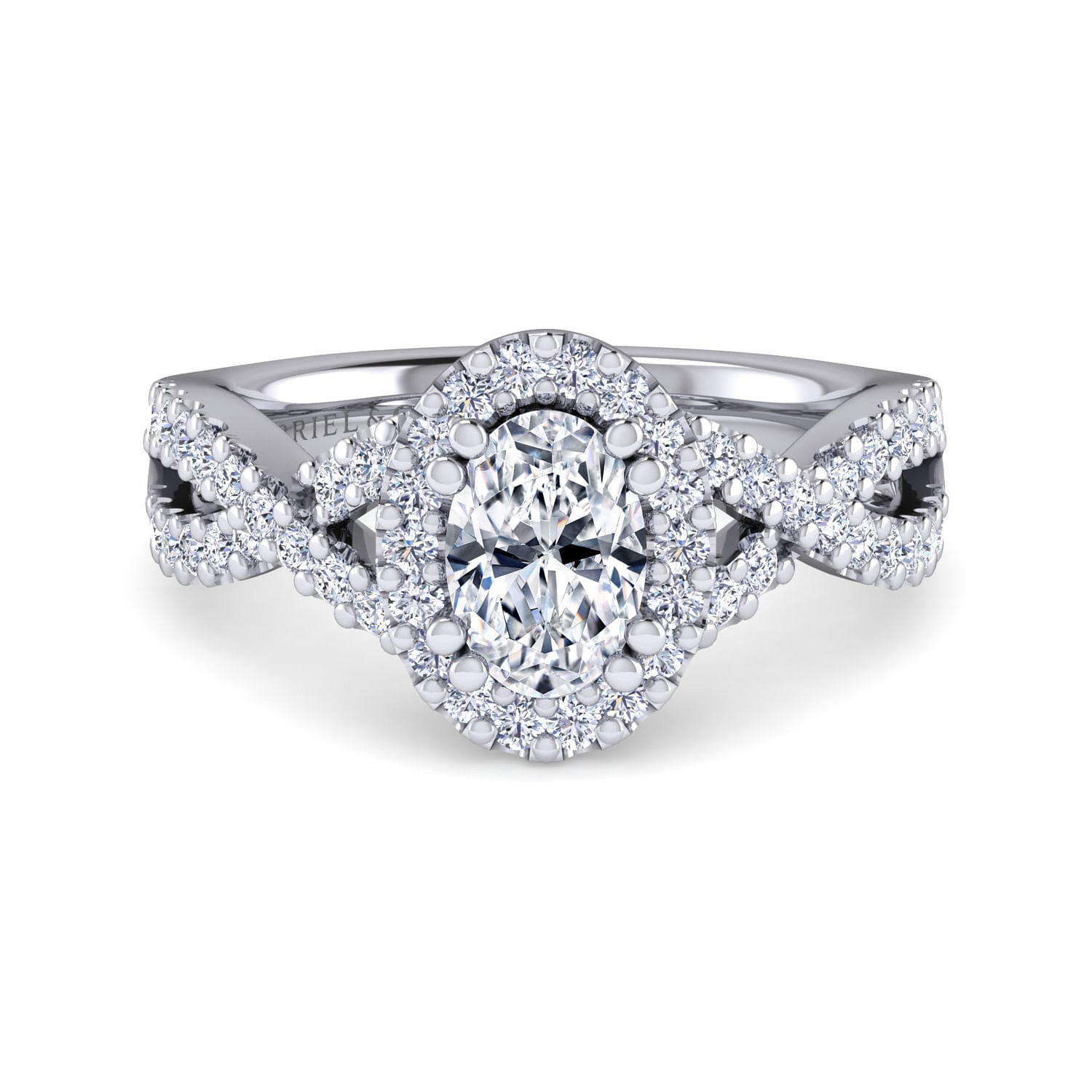 Kendie - 14K White Gold Oval Halo Diamond Engagement Ring