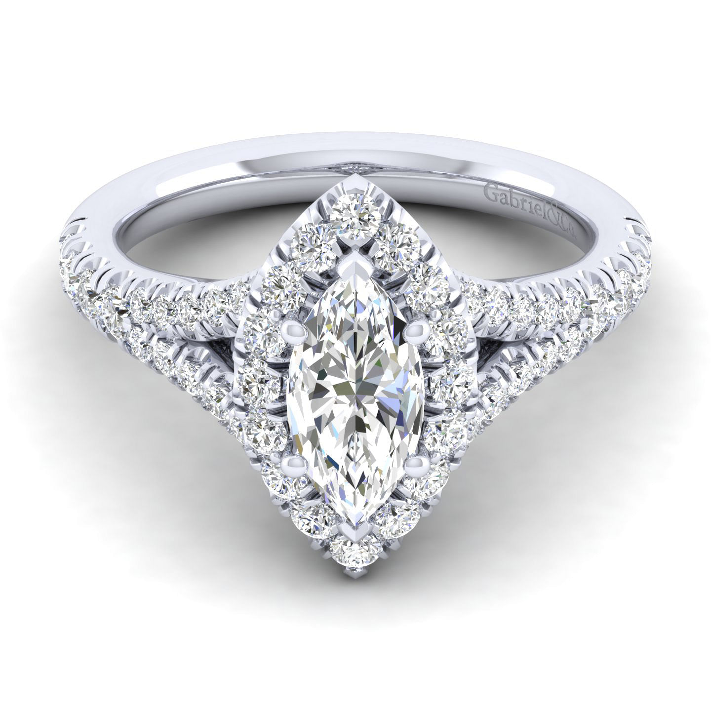 Kennedy - 14K White Gold Marquise Halo Diamond Engagement Ring