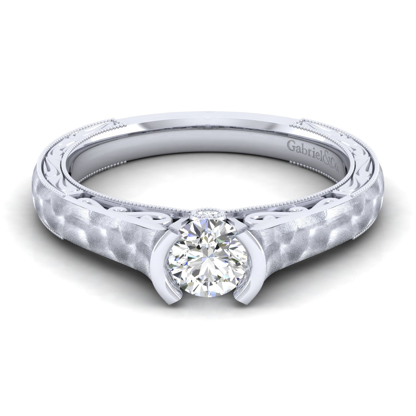 Kiera - Vintage Inspired 14K White Gold Round Diamond Engagement Ring