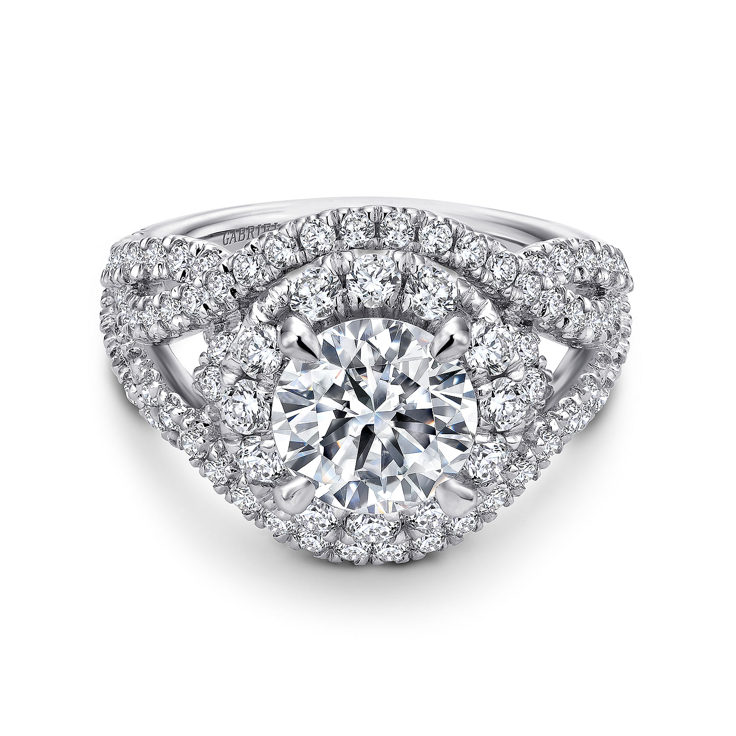 Krishna - 14K White Gold Round Halo Diamond Engagement Ring