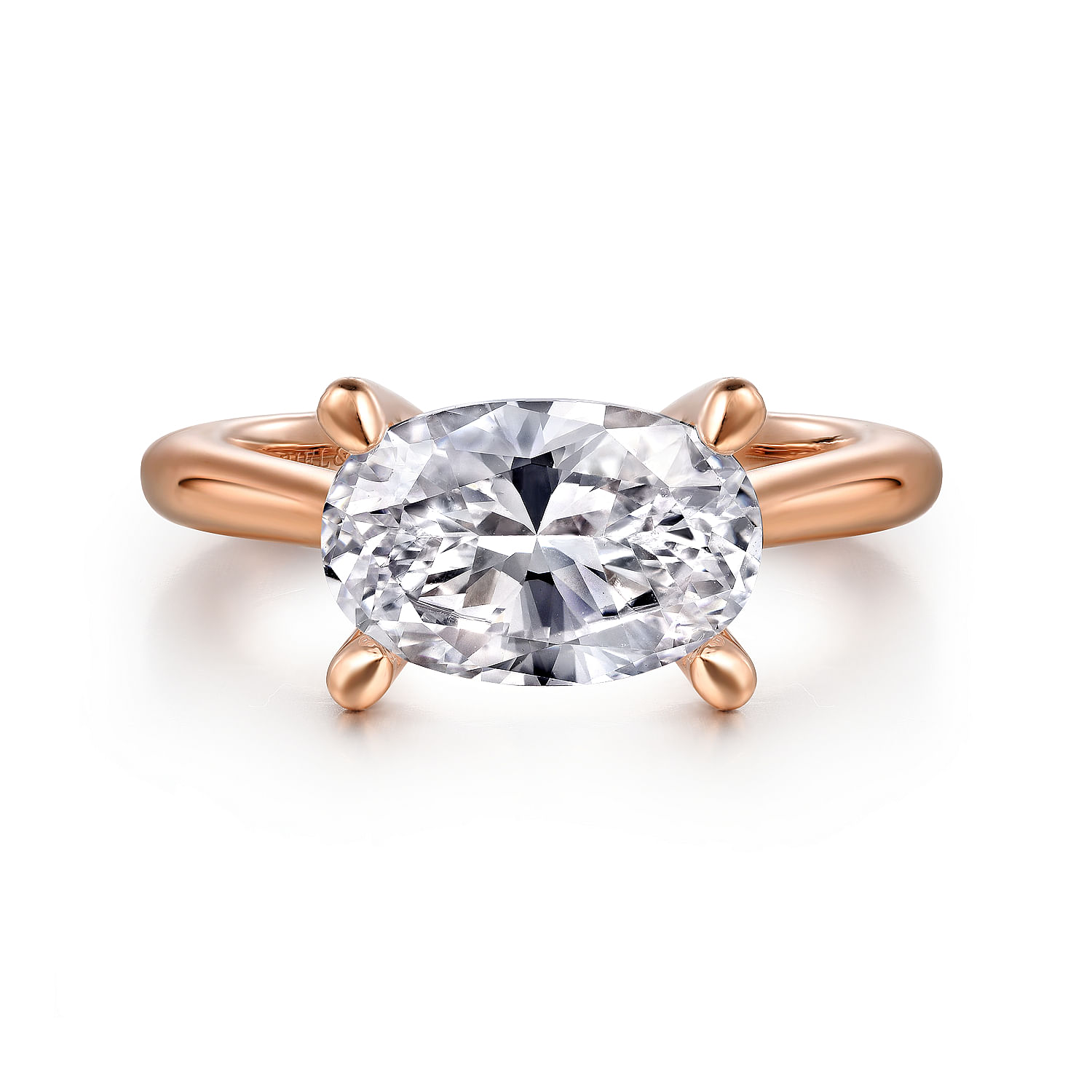 Larissa - 14K Rose Gold Horizontal Oval Solitaire Engagement Ring