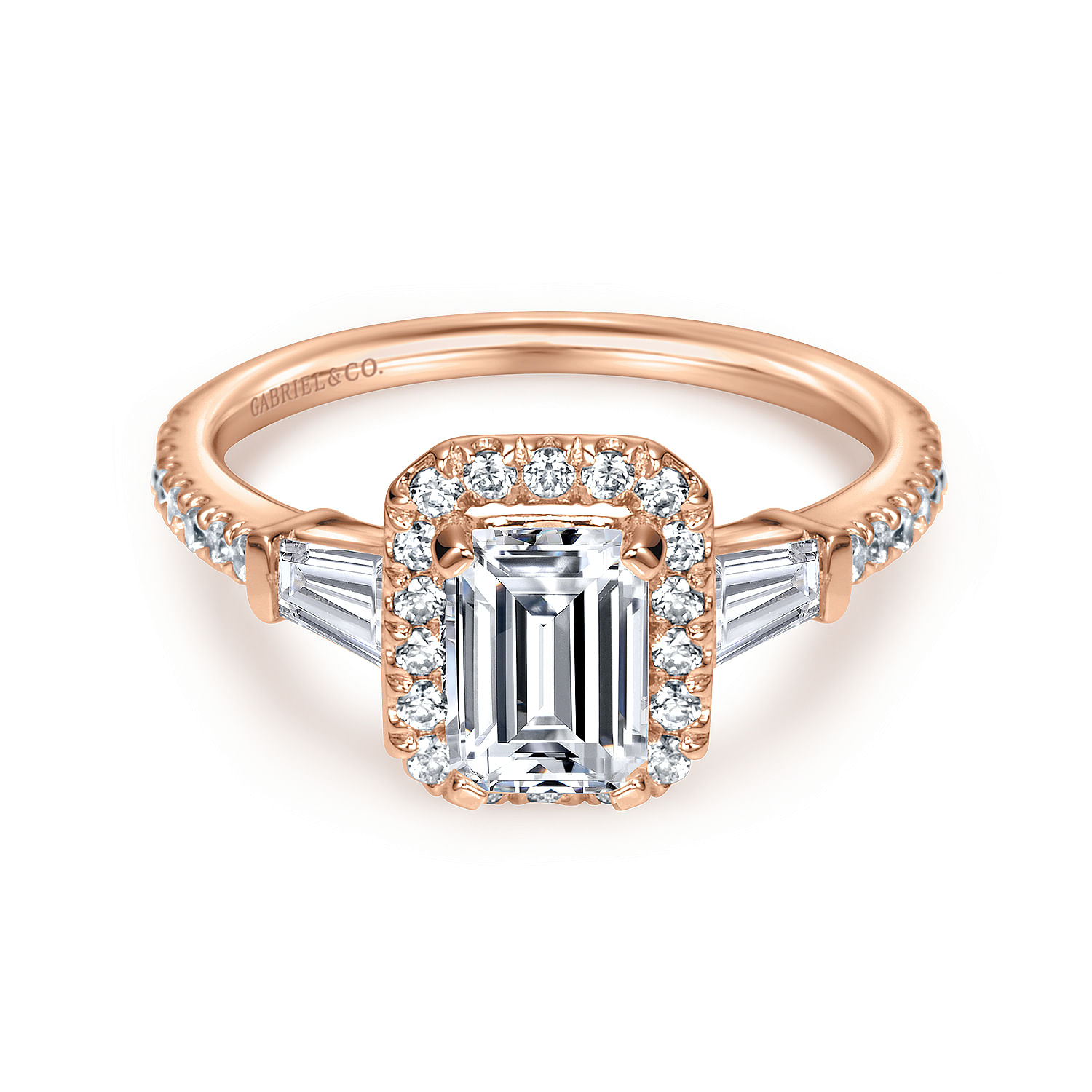 Larkin - 14K Rose Gold Emerald Halo Diamond Engagement Ring
