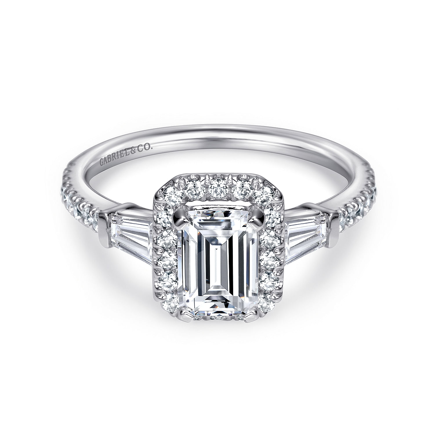 Larkin - 14K White Gold Emerald Halo Diamond Engagement Ring