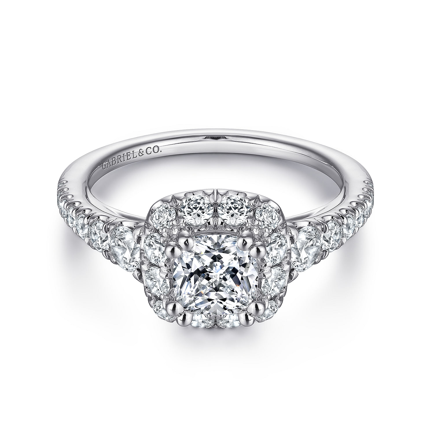 Leonia - 14K White Gold Cushion Halo Diamond Engagement Ring