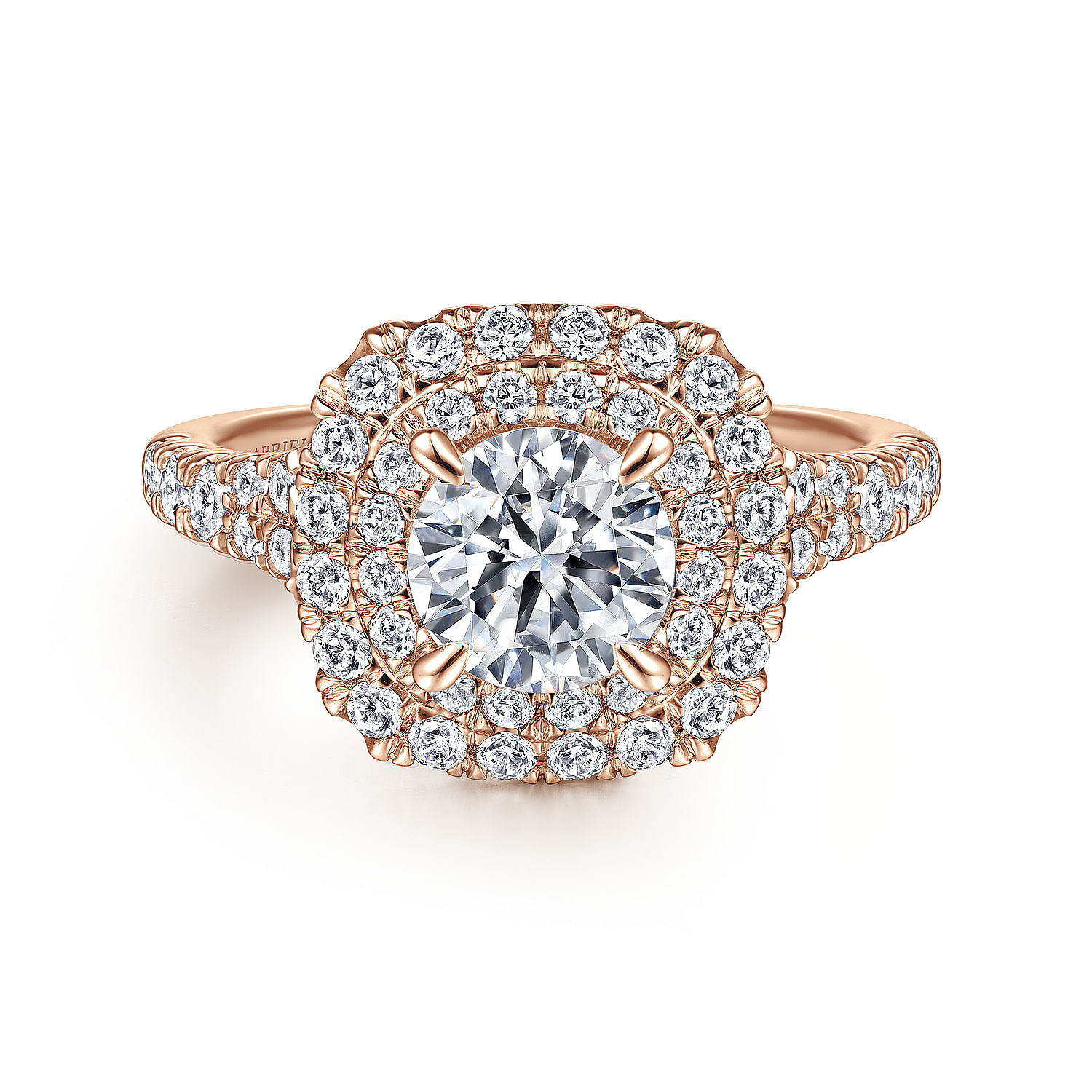 Lexie - 14k Rose Gold Cushion Double Halo Round Diamond Engagement Ring