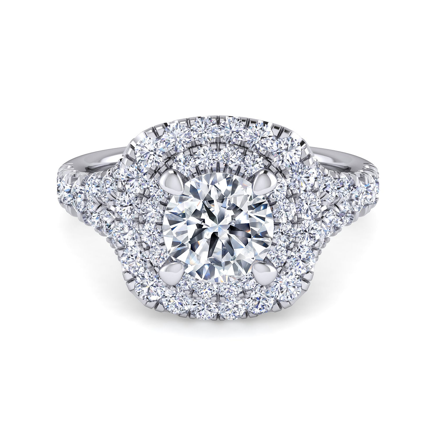 Lexie - 14k White Gold Cushion Double Halo Round Diamond Engagement Ring