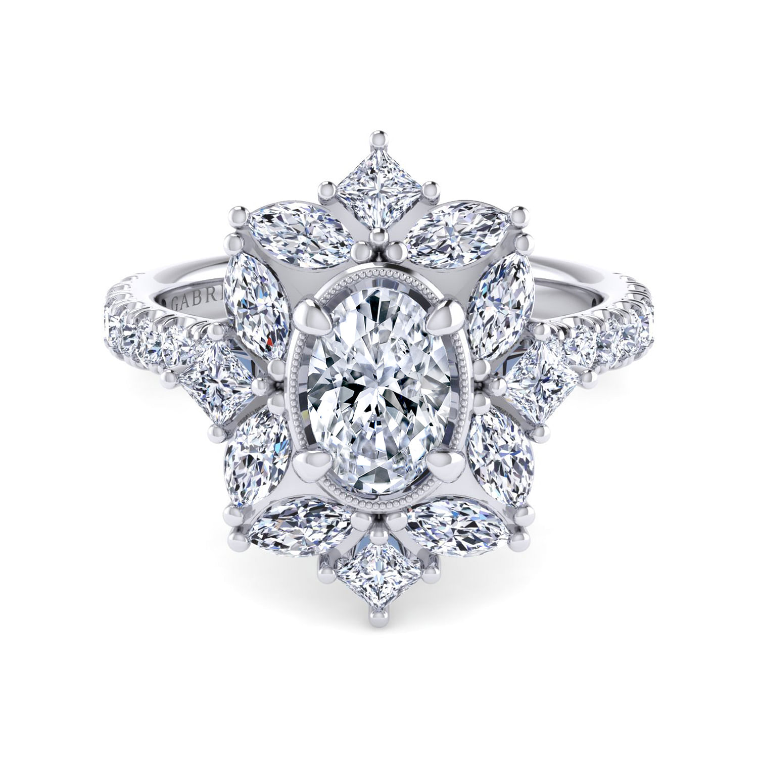 Lillian - 14K White Gold Fancy Halo Oval Diamond Engagement Ring