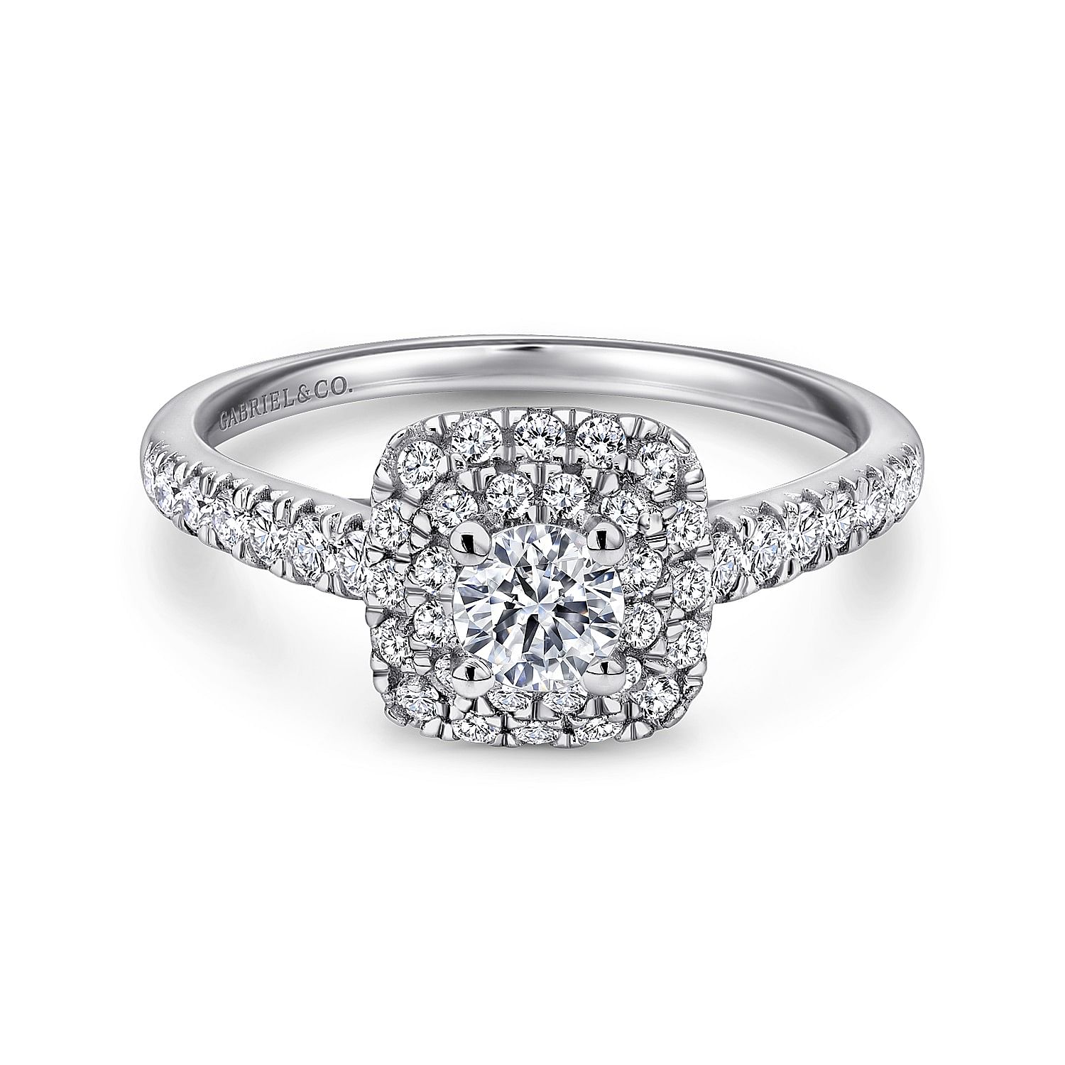 Lisbon - 14k White-Rose Gold Cushion Double Halo Round Diamond Complete Engagement Ring
