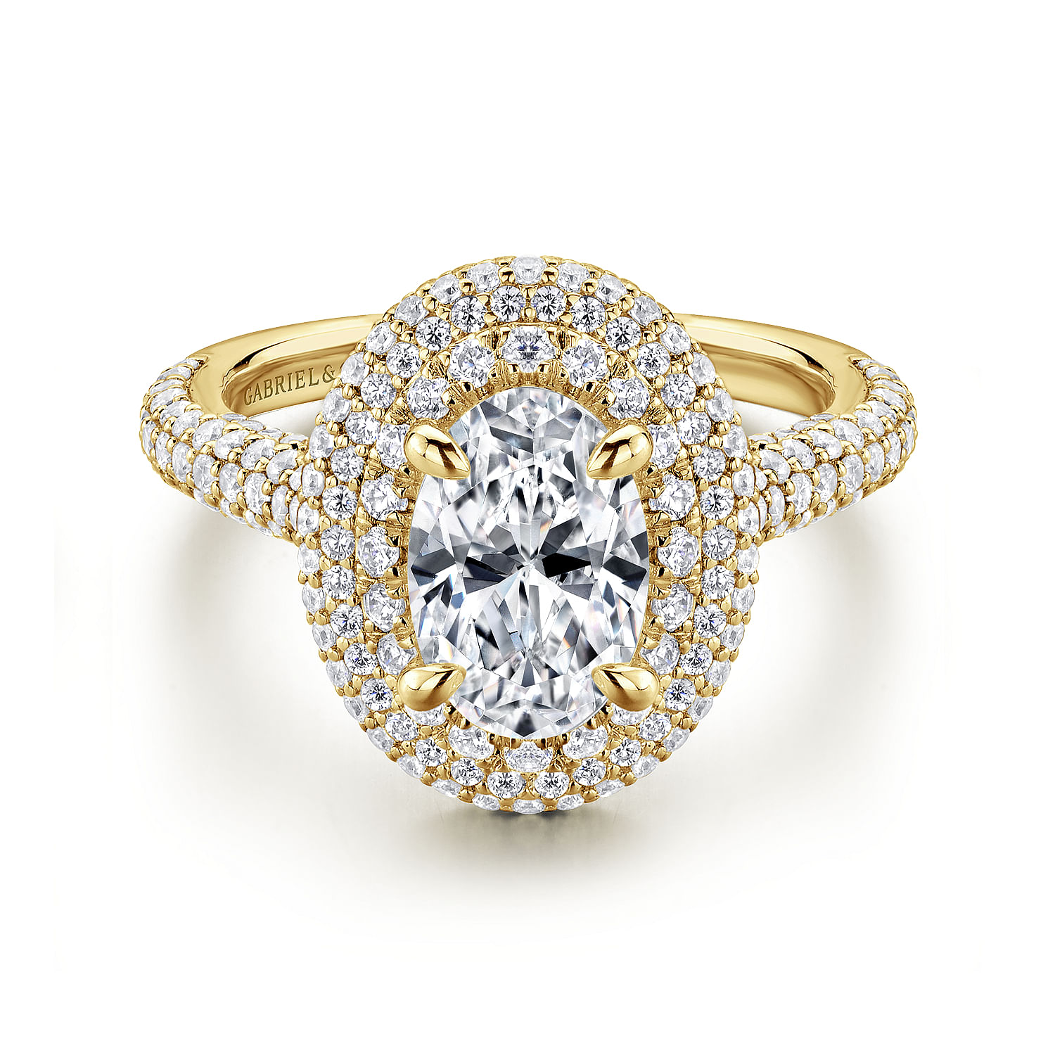Lolita - 14K Yellow Gold Oval Double Halo Diamond Engagement Ring