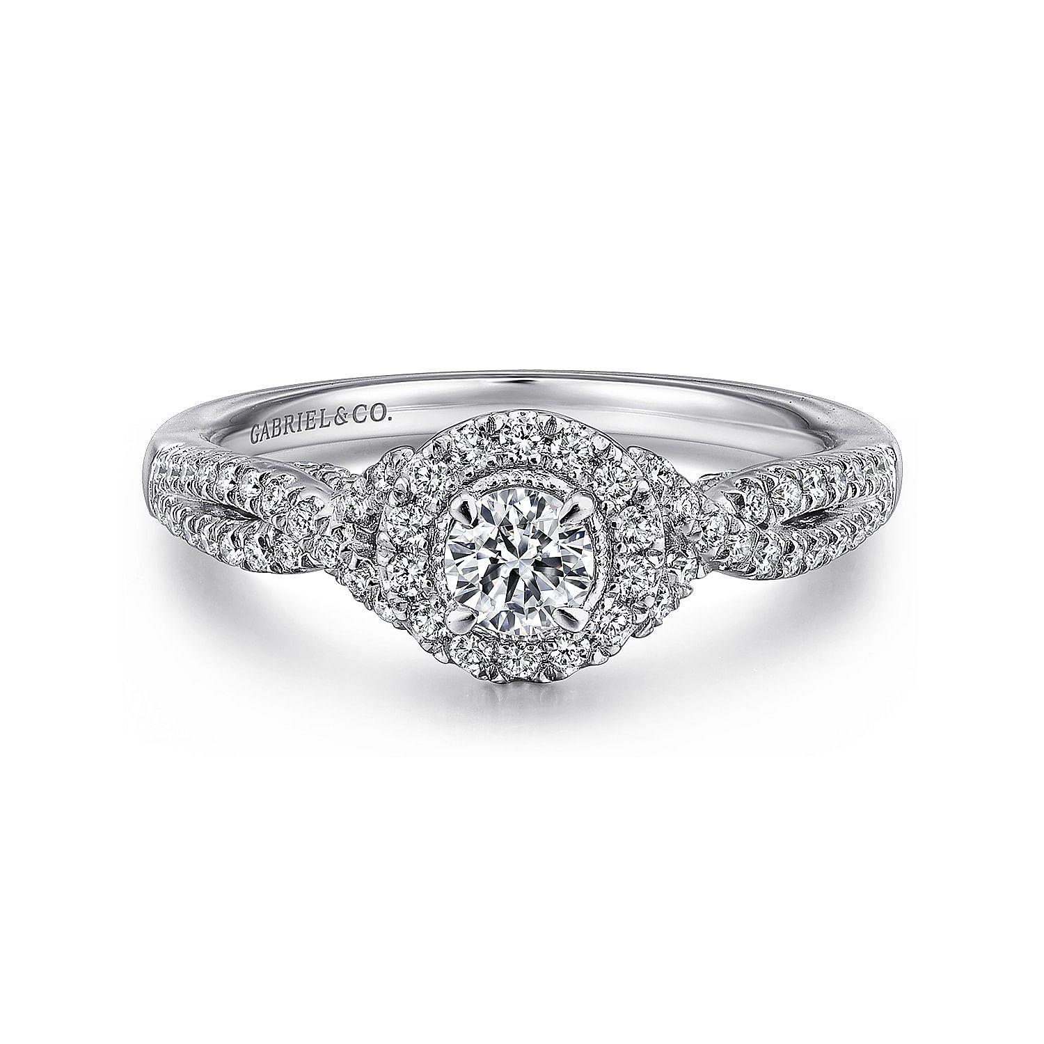 Lourdes - 14K White-Rose Gold Round Halo Complete Diamond Engagement Ring