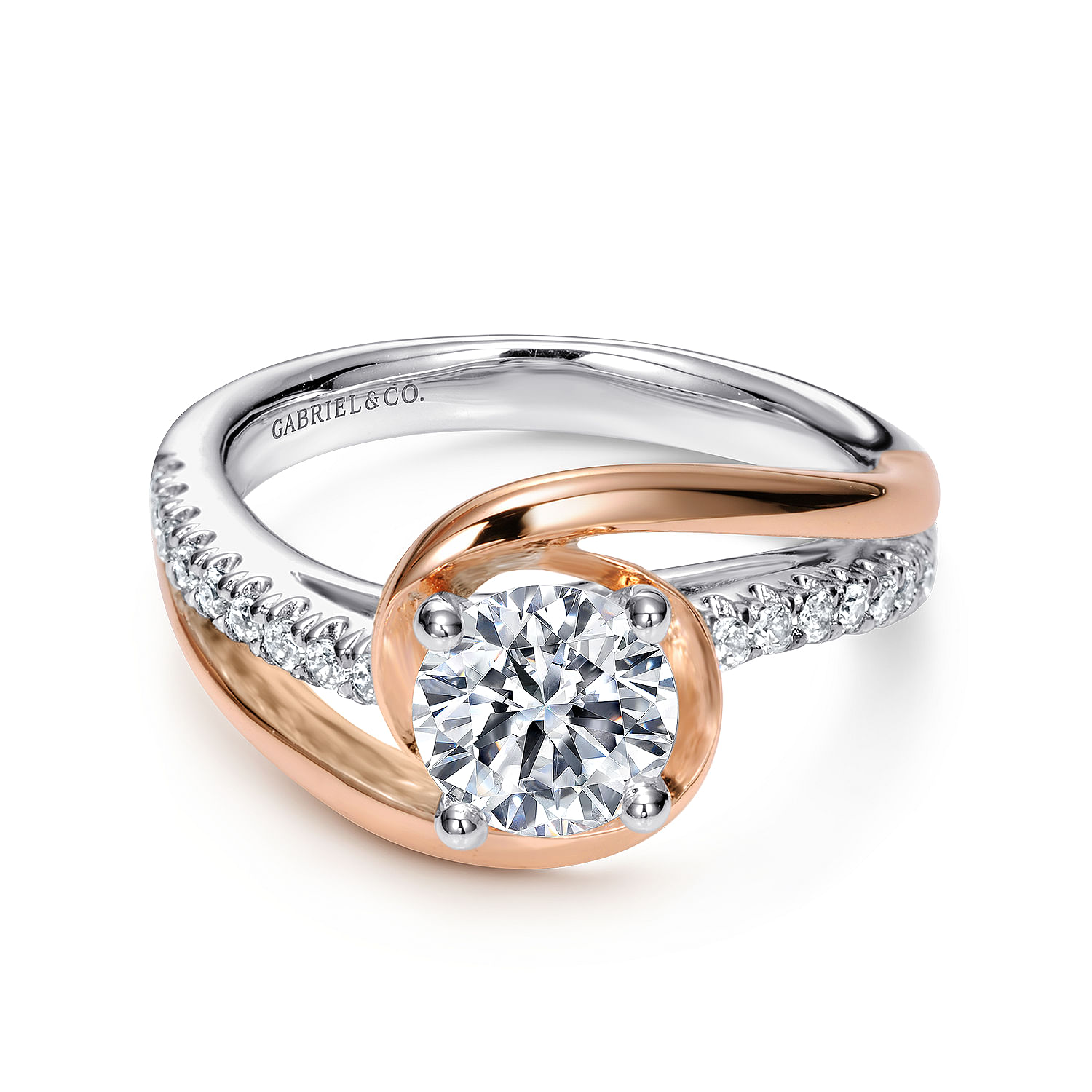 Lucca - 14K White-Rose Gold Round Diamond Bypass Engagement Ring