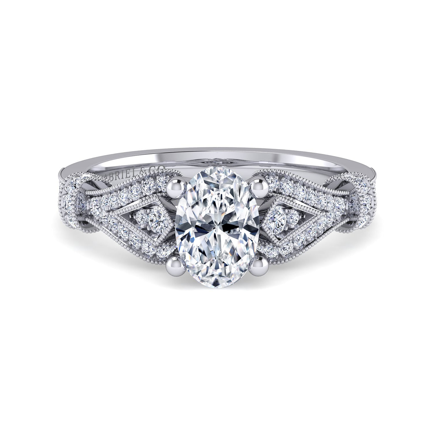 Lucille - Vintage Inspired 14K White Gold Oval Diamond Engagement Ring