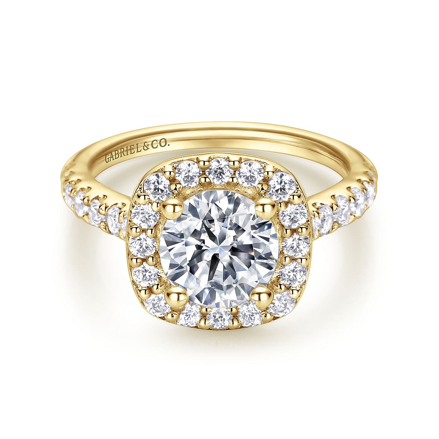 Lyla - 14K Yellow Gold Cushion Halo Round Diamond Engagement Ring