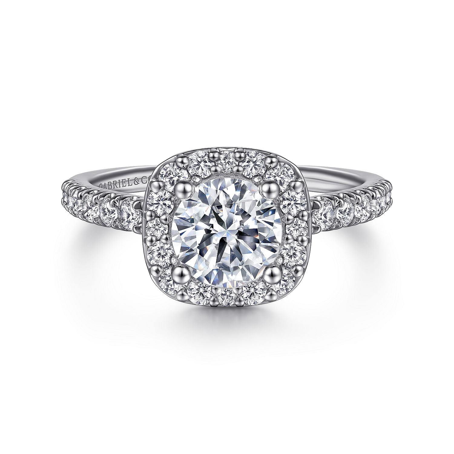 Lyla - Platinum Cushion Halo Round Diamond Engagement Ring