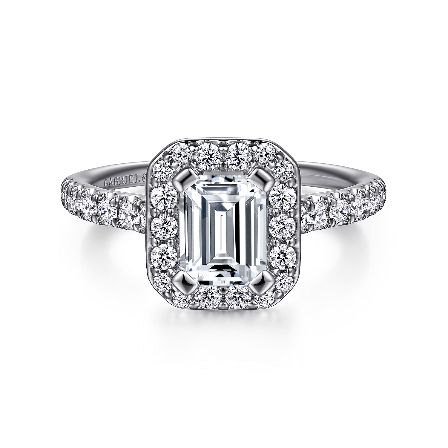Lyla - Platinum Halo Emerald Cut Diamond Engagement Ring