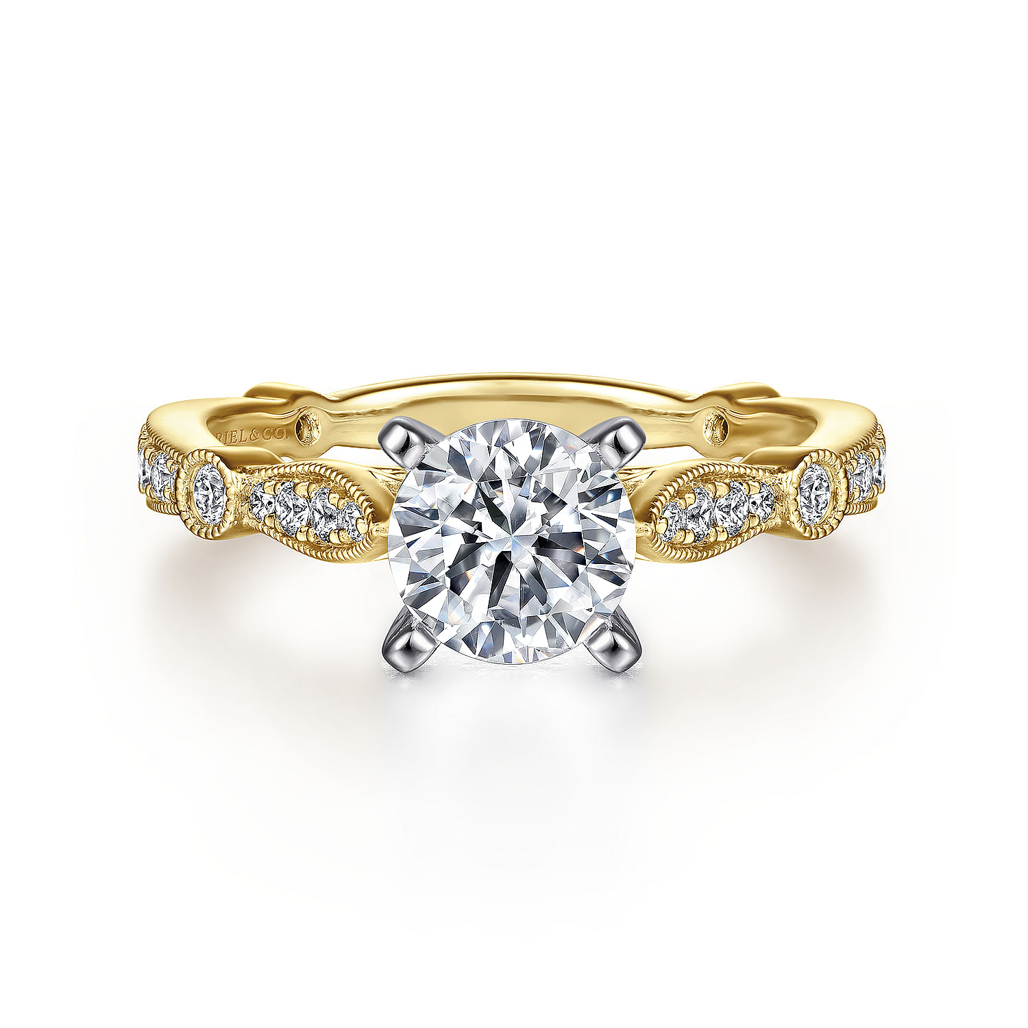 Mabel - 14K White-Yellow Gold Round Diamond Engagement Ring
