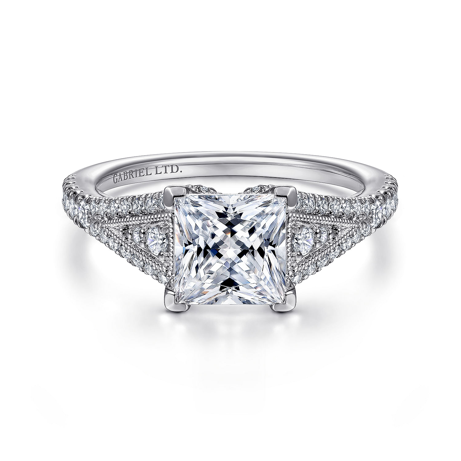Maldives - 18K White Gold Princess Cut Split Shank Diamond Engagement Ring