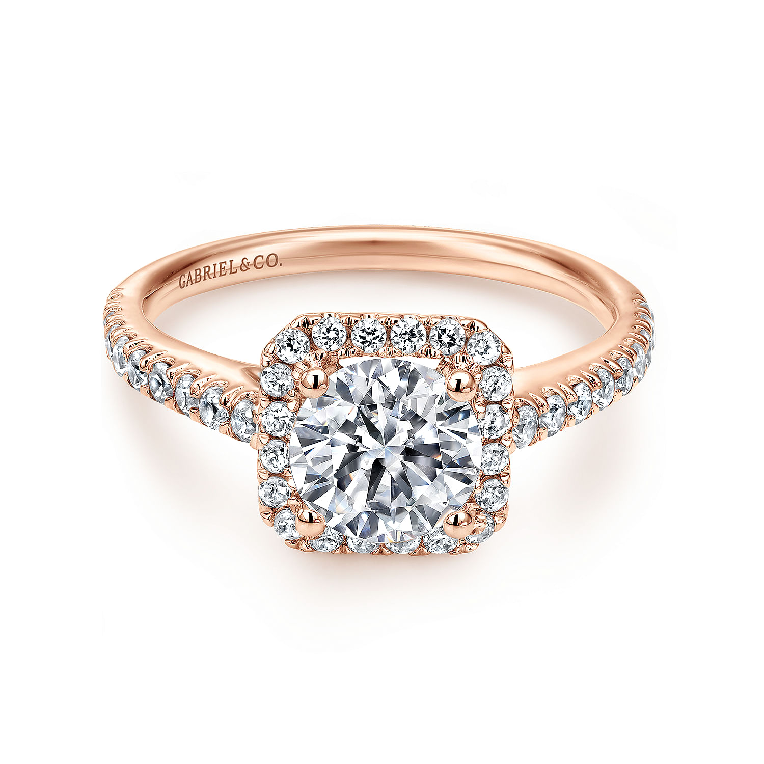 Margot - 14K Rose Gold Cushion Halo Round Diamond Engagement Ring