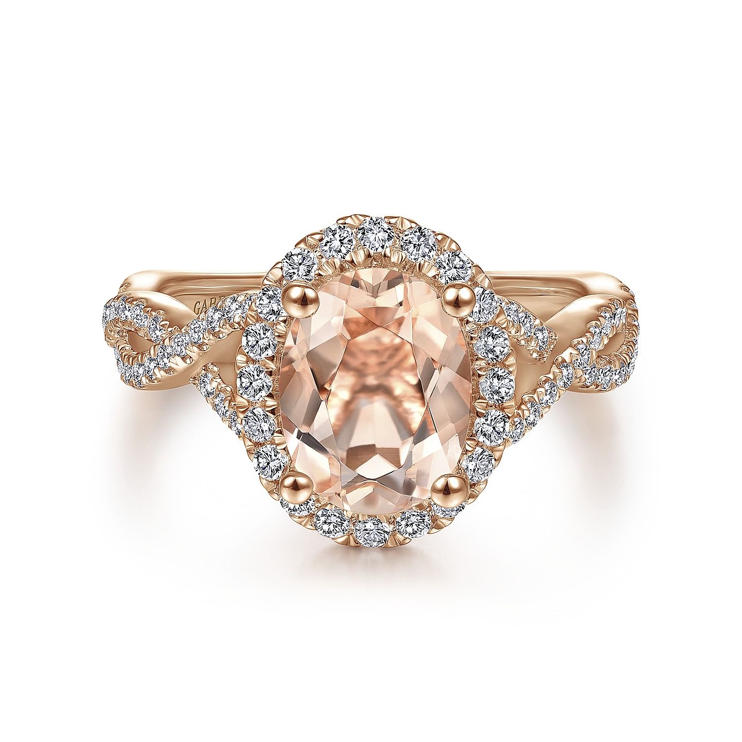 Marissa - 14K Rose Gold Morganite and Diamond Halo Engagement Ring