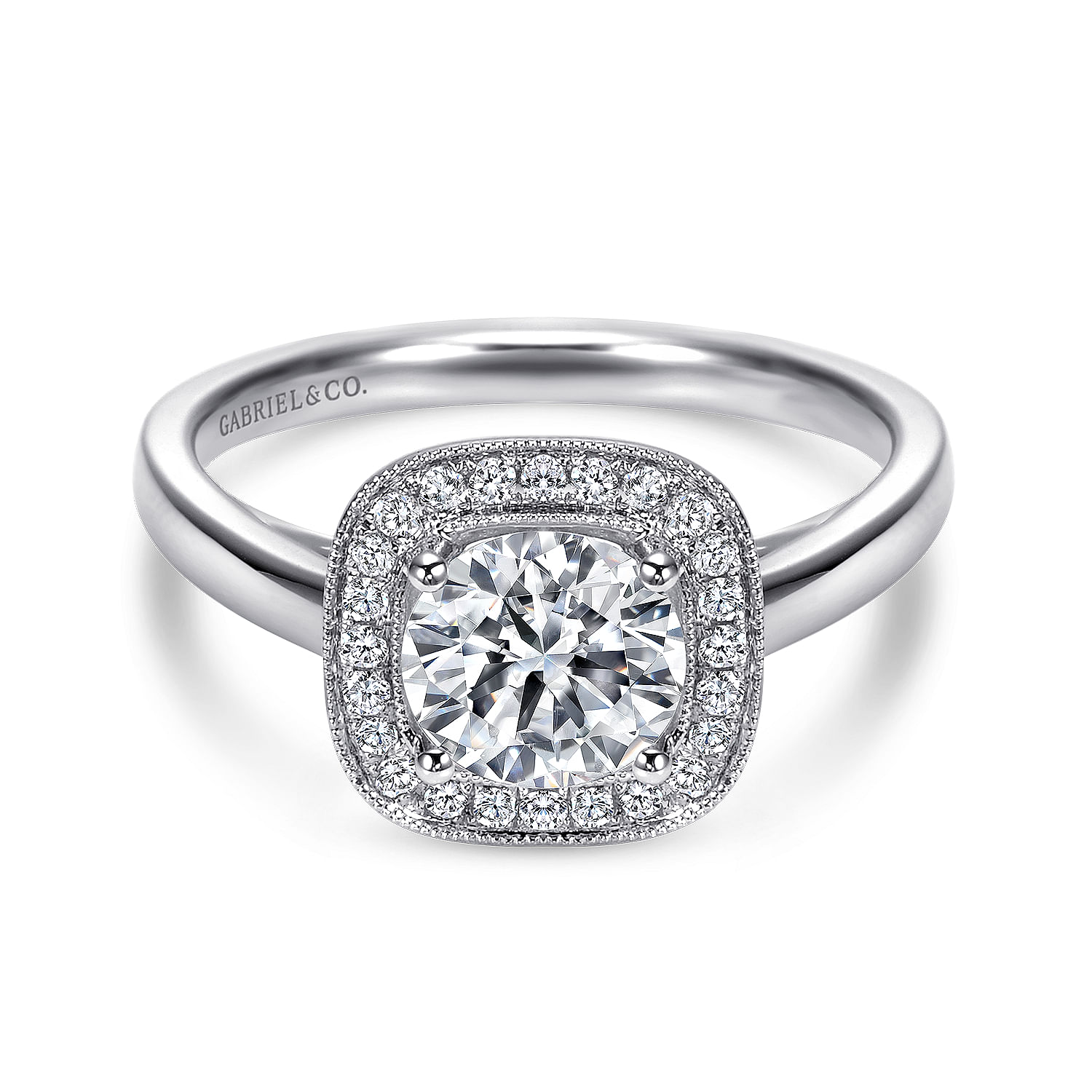 Marla - Vintage Inspired 14K White Gold Round Halo Diamond Engagement Ring
