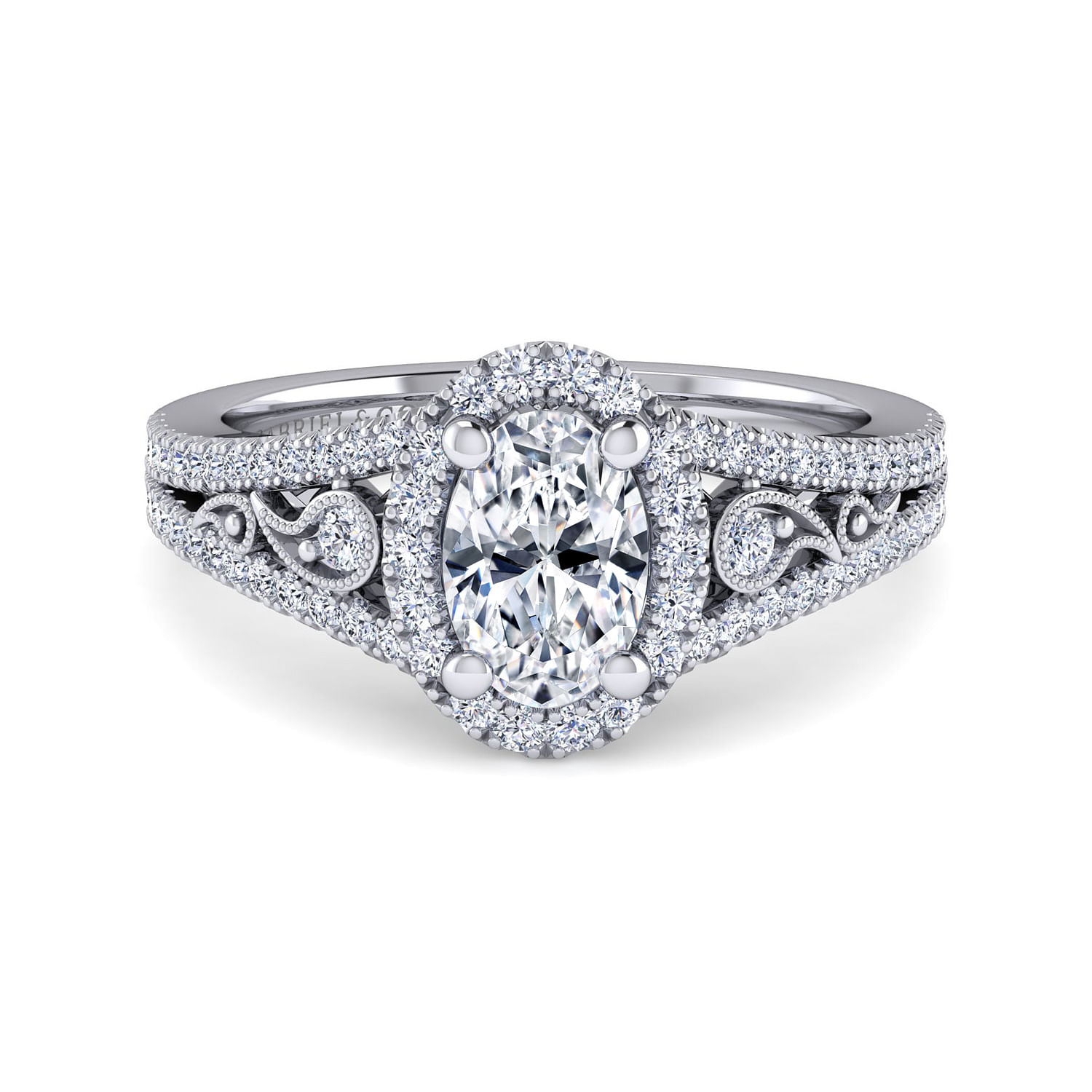 Marlena - Vintage Inspired Platinum Oval Halo Diamond Engagement Ring