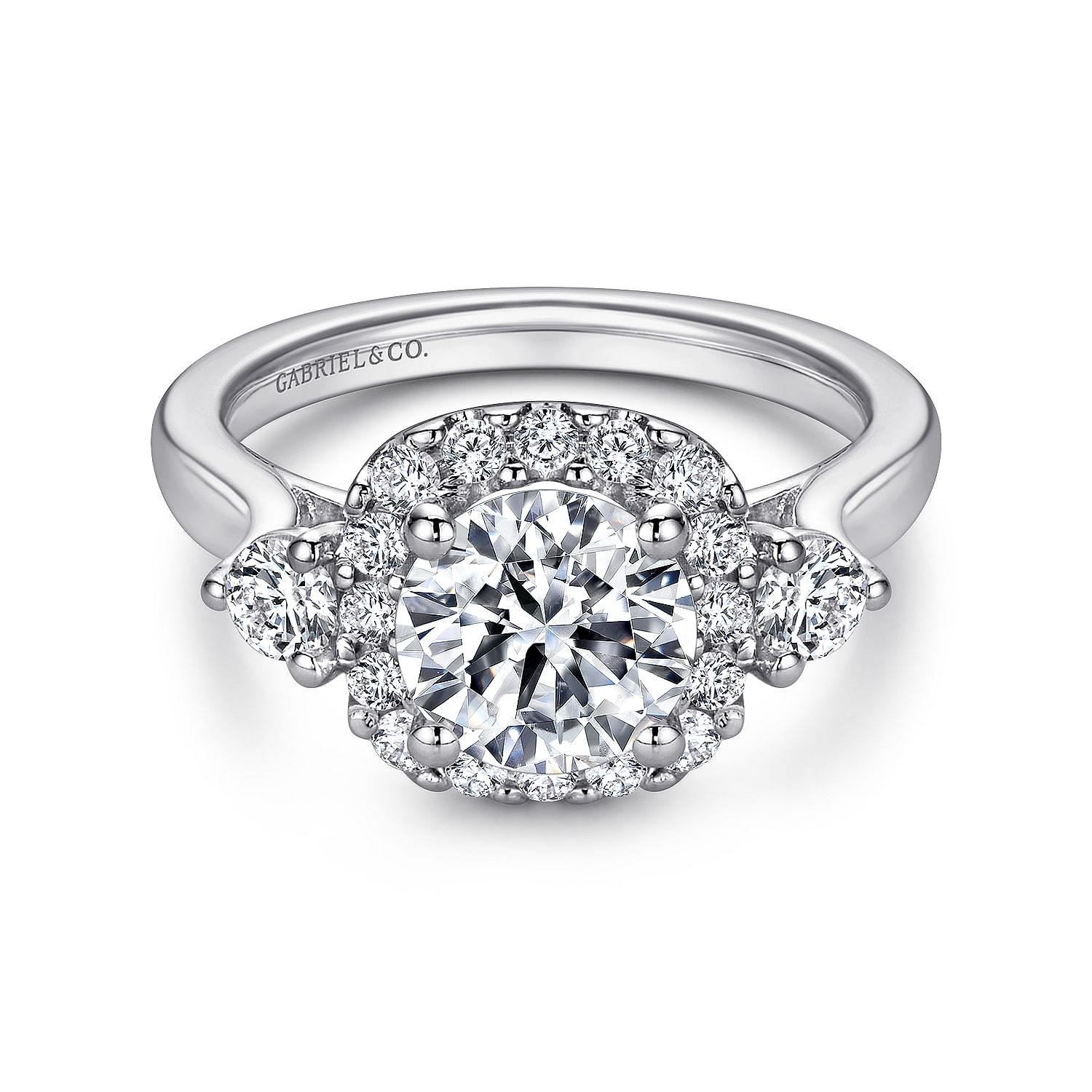 Martine - 14K White Gold Cushion Halo Round Diamond Engagement Ring