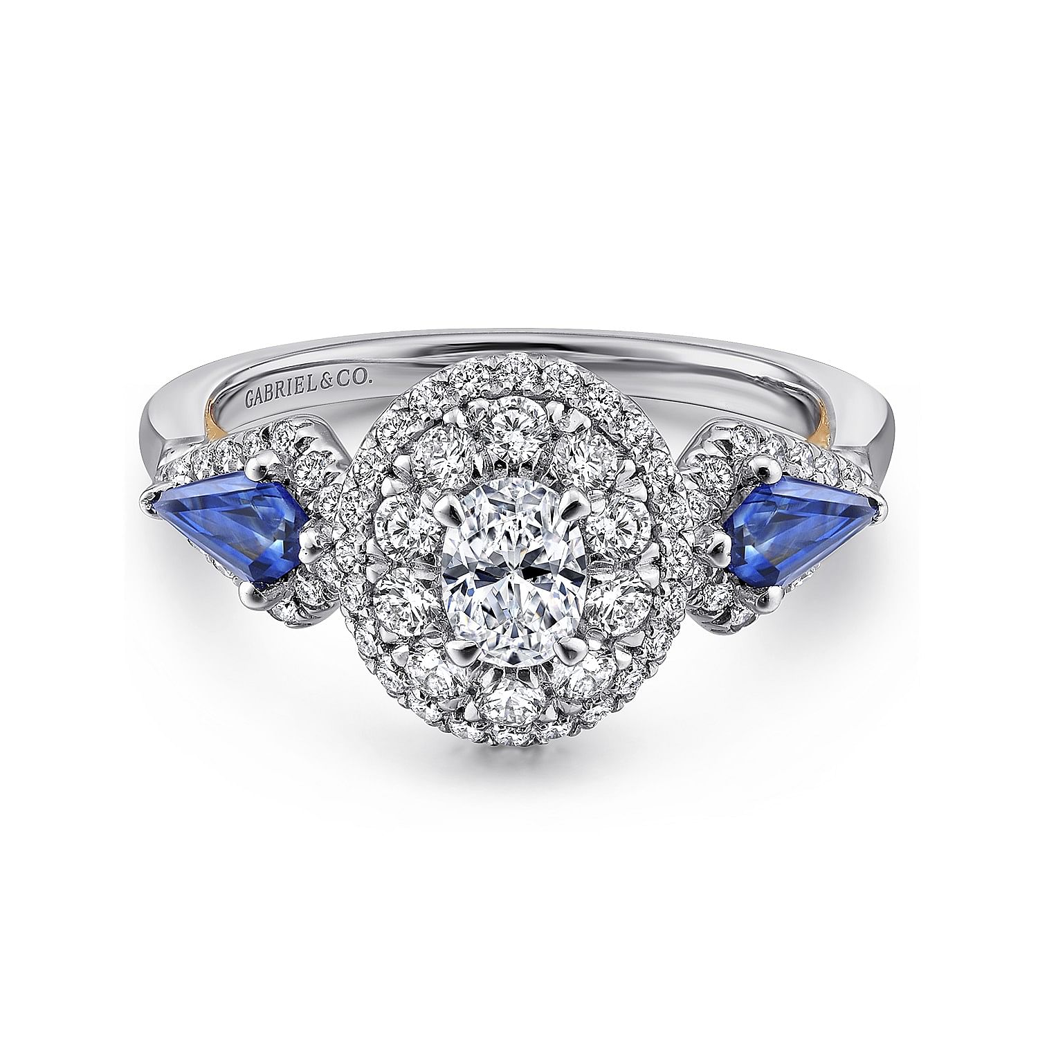 Marty - 14K White-Rose Gold Oval Sapphire and Diamond Complete Engagement Ring