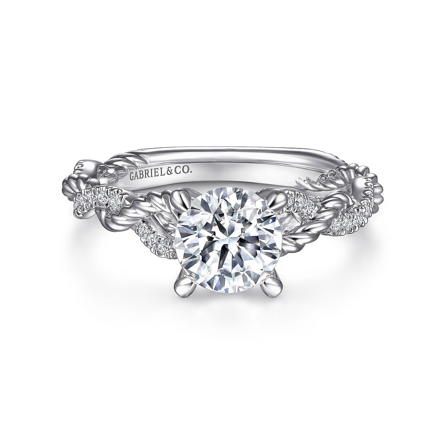 Mattea - 14K White Gold Twisted Round Diamond Engagement Ring