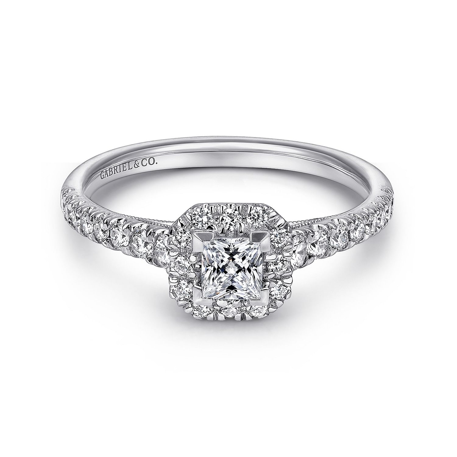 Melanie - 14K White Gold Princess Halo Complete Diamond Engagement Ring