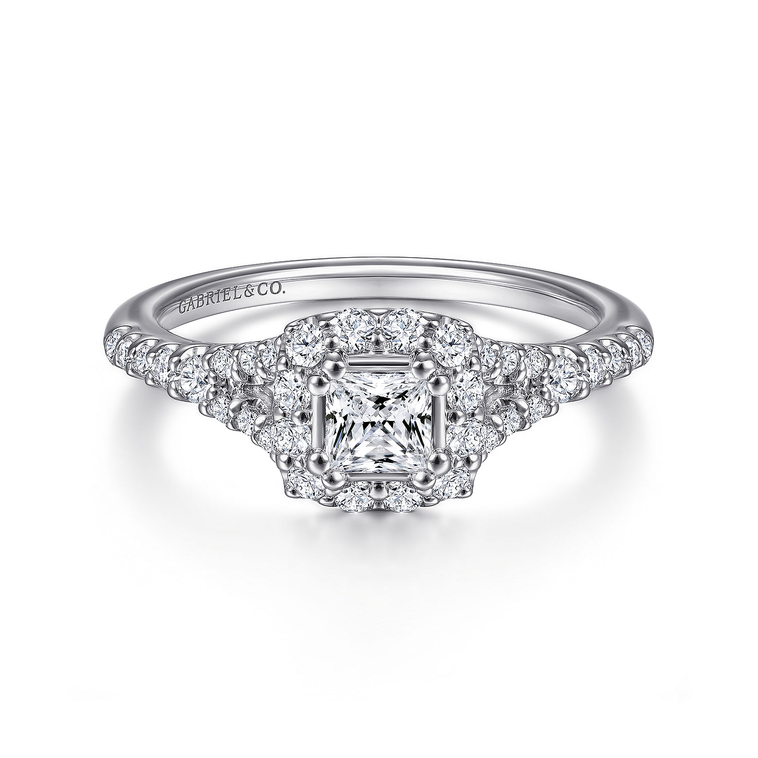 Melika - 14K White Gold Princess Halo Complete Diamond Engagement Ring