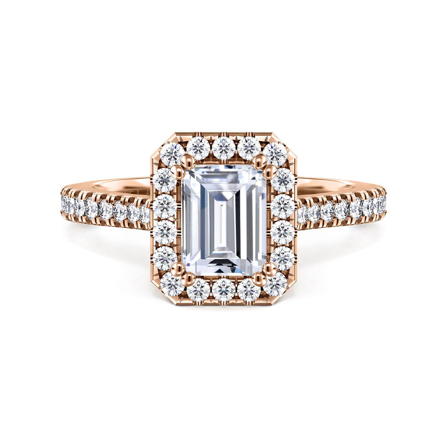 Michaela - 14K Rose Gold Halo Emerald Cut Diamond Engagement Ring