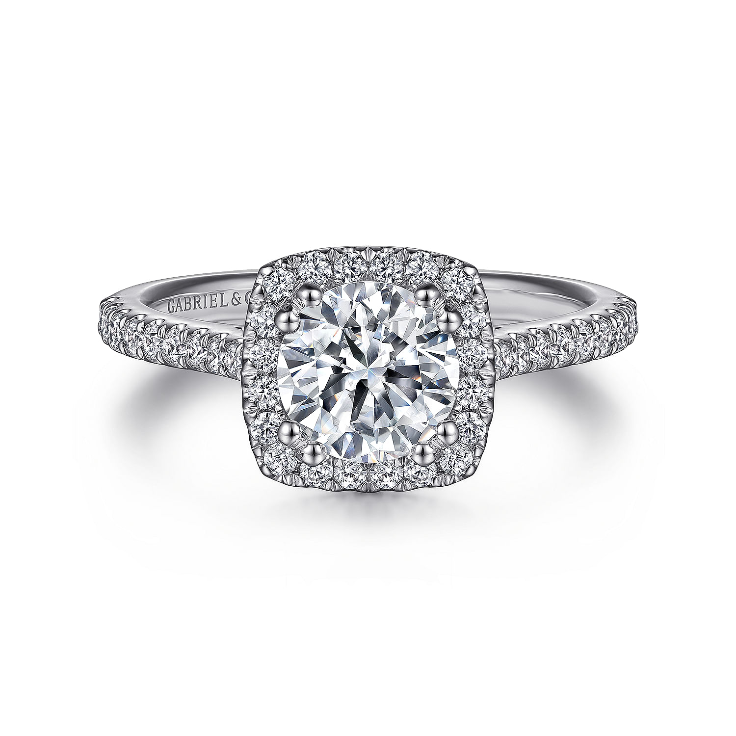 Michaela - 14K White Gold Cushion Halo Round Diamond Engagement Ring