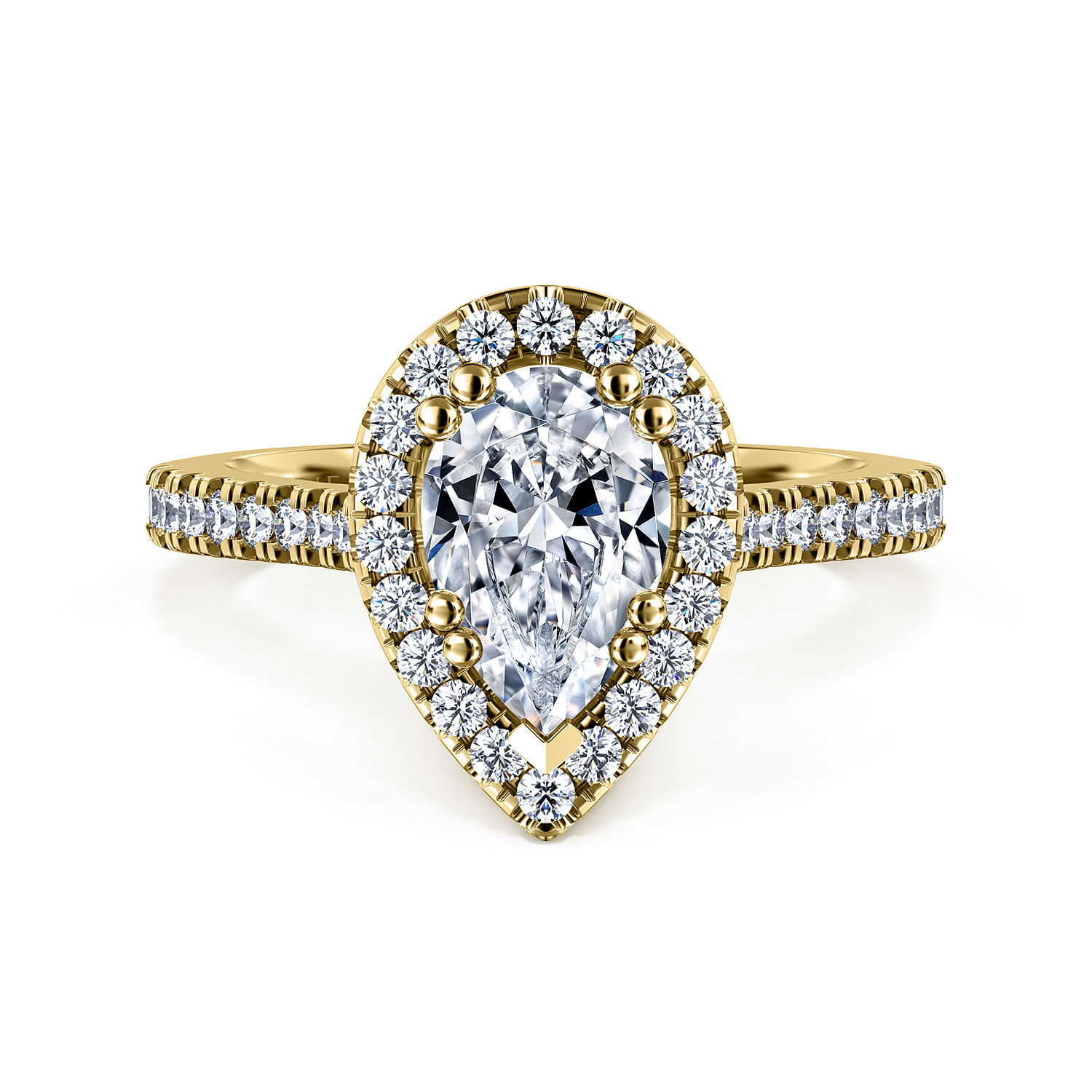 Michaela - 14K Yellow Gold Pear Shape Halo Diamond Engagement Ring
