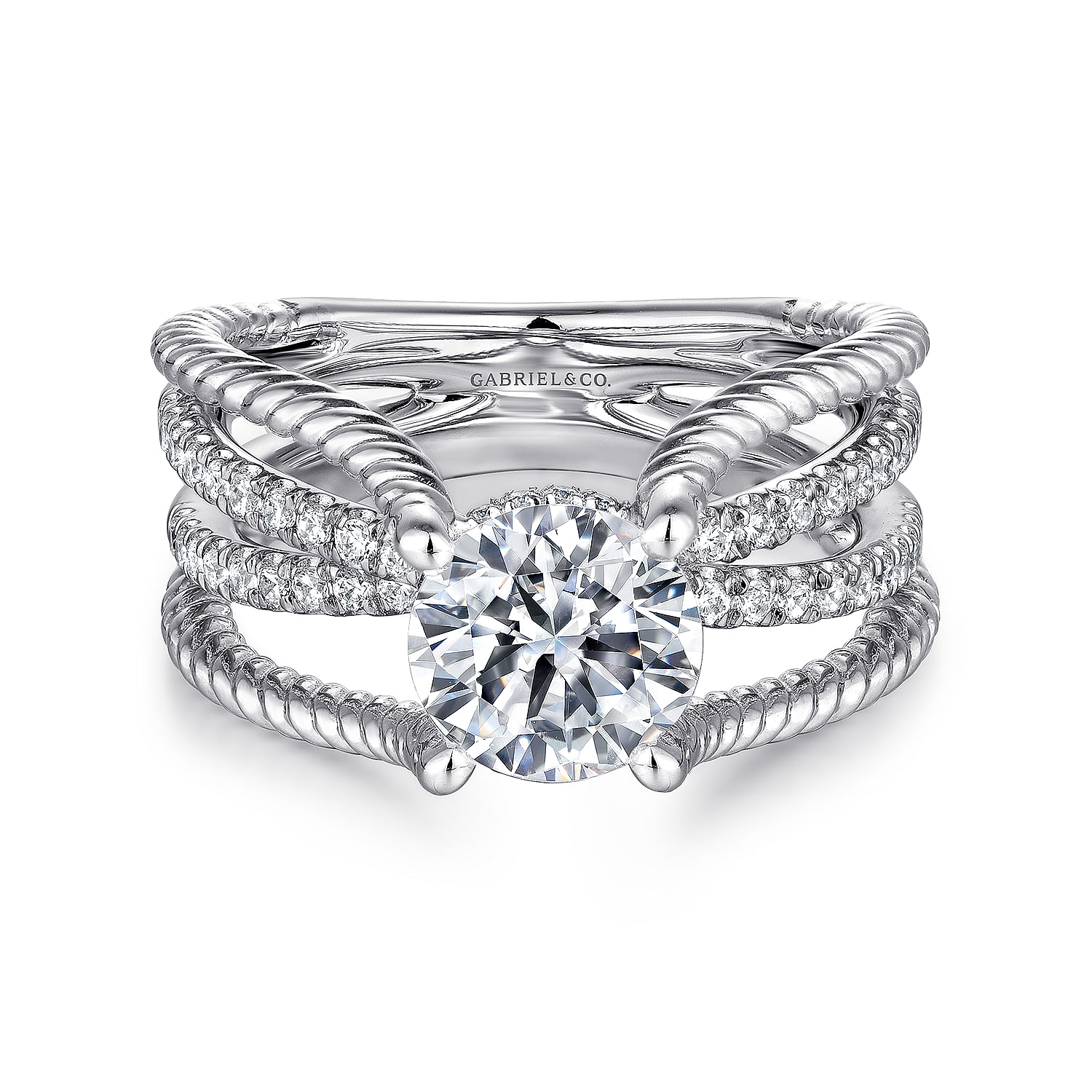 Mira - 14K White Gold Free Form Round Diamond Engagement Ring