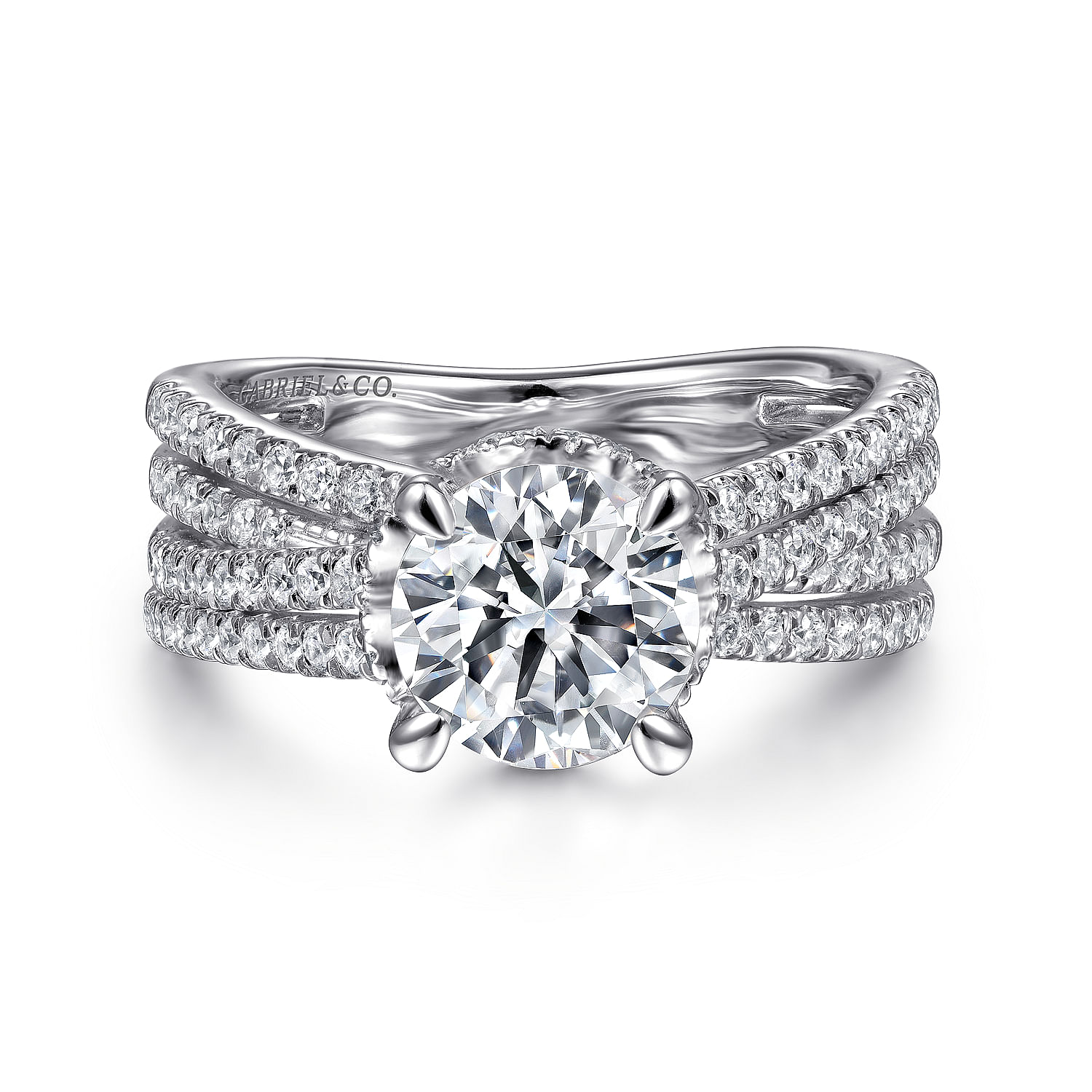 Miuccia - 14K White Gold Split Shank Round Diamond Engagement Ring