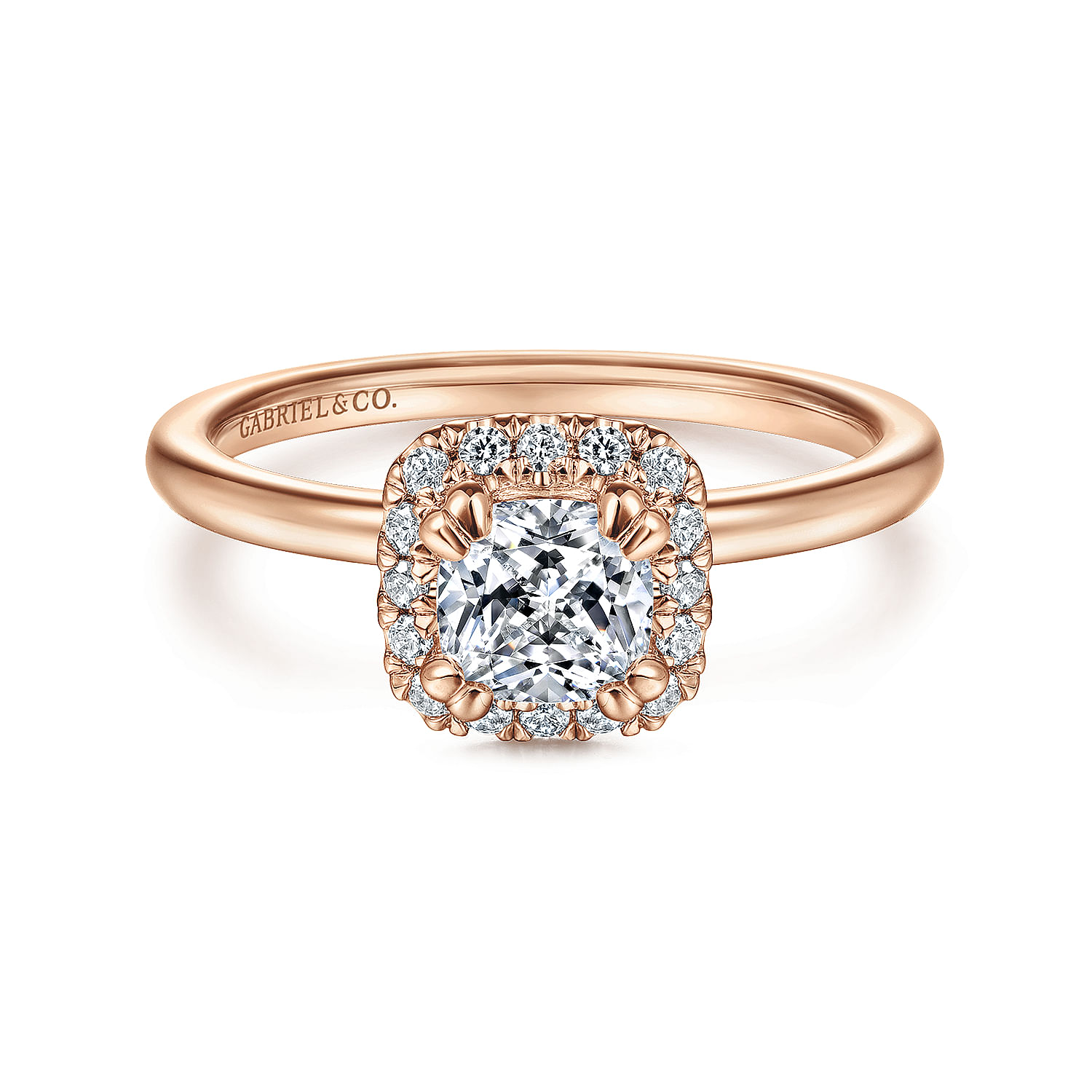 Moira - 14K Rose Gold Cushion Halo Diamond Engagement Ring