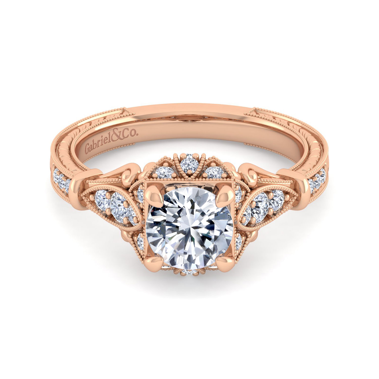 Montgomery - Unique 14K Rose Gold Vintage Inspired Halo Diamond Engagement Ring